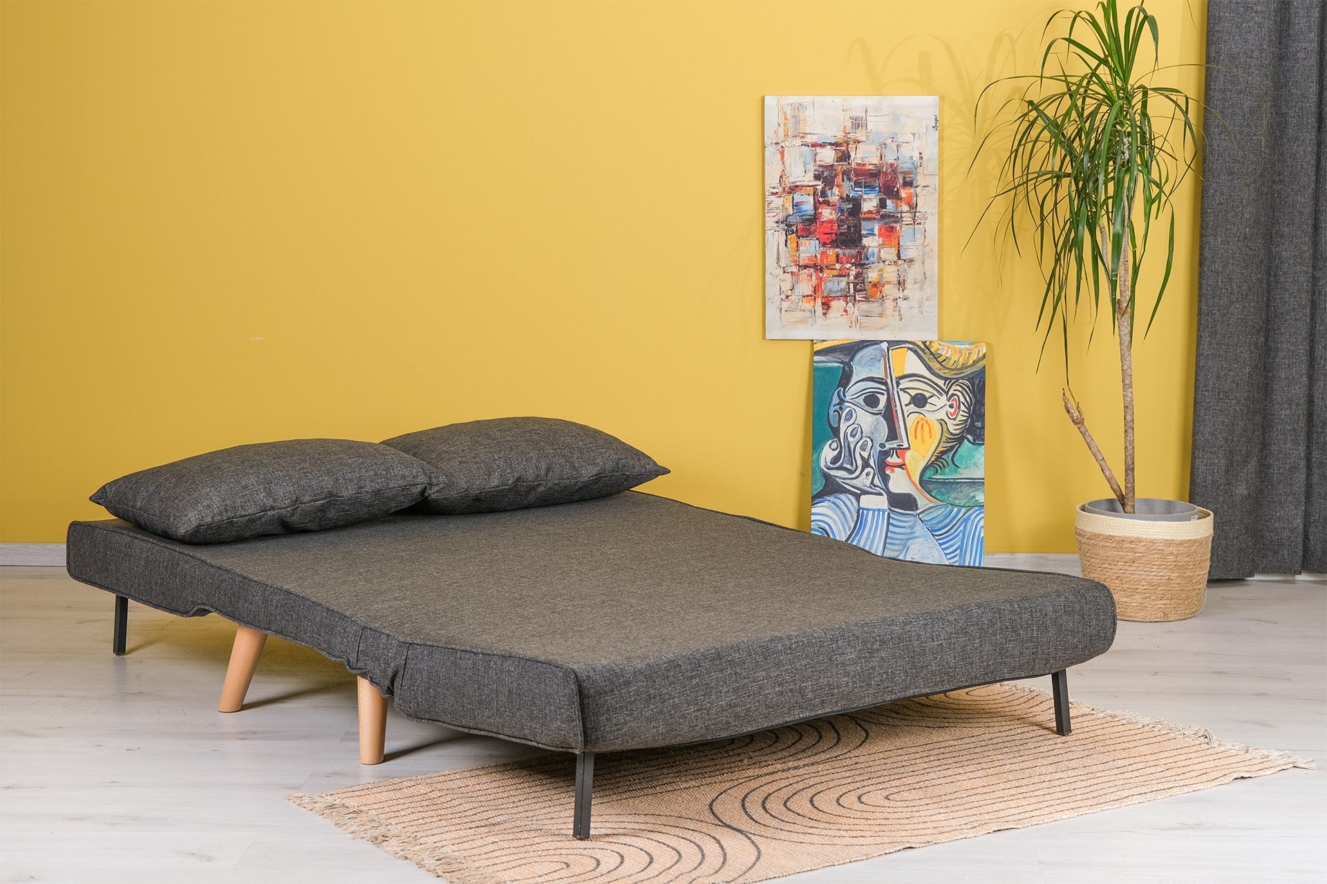 Sofá-cama elegante de 2 lugares, cinza escuro, 120 cm | Estrutura 100% metálica, encosto ajustável, espuma de alto DNS, perfeito para salas de estar modernas e quartos de hóspedes