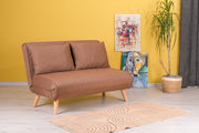 Sofá-cama elegante de 2 lugares, marrom, 120 cm | Estrutura 100% metal, tecido 100% poliéster | Encosto ajustável, espuma de alto DNS, perfeito para espaços modernos