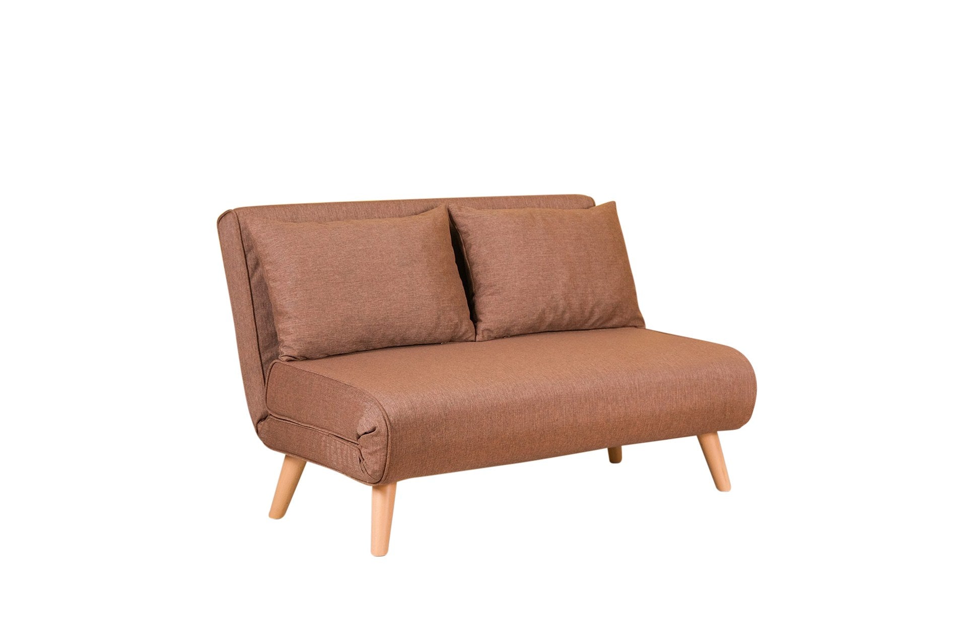 Sofá-cama elegante de 2 lugares, marrom, 120 cm | Estrutura 100% metal, tecido 100% poliéster | Encosto ajustável, espuma de alto DNS, perfeito para espaços modernos