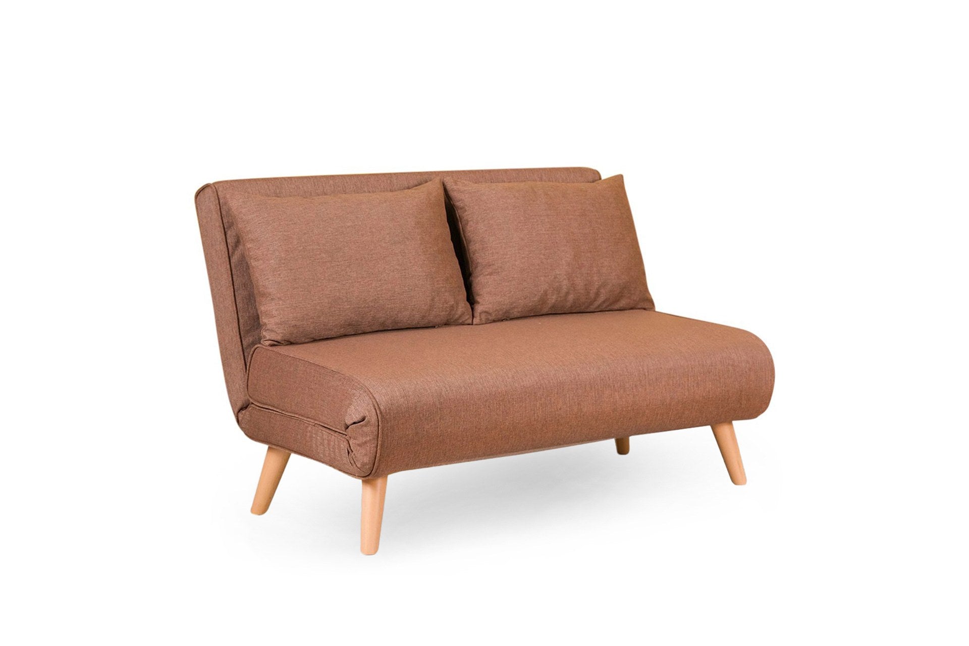 Sofá-cama elegante de 2 lugares, marrom, 120 cm | Estrutura 100% metal, tecido 100% poliéster | Encosto ajustável, espuma de alto DNS, perfeito para espaços modernos