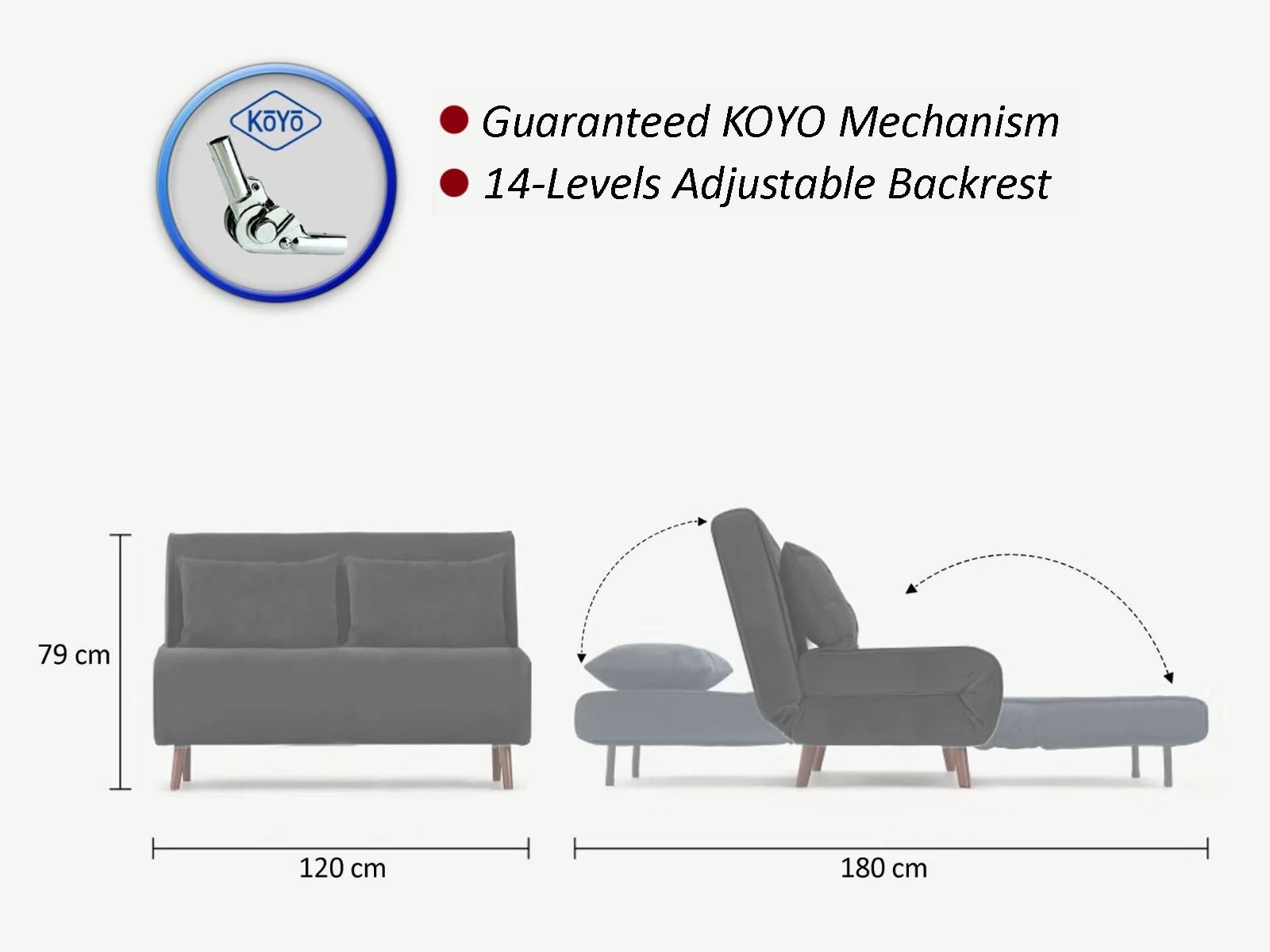 Sofá-cama elegante de 2 lugares, marrom, 120 cm | Estrutura 100% metal, tecido 100% poliéster | Encosto ajustável, espuma de alto DNS, perfeito para espaços modernos