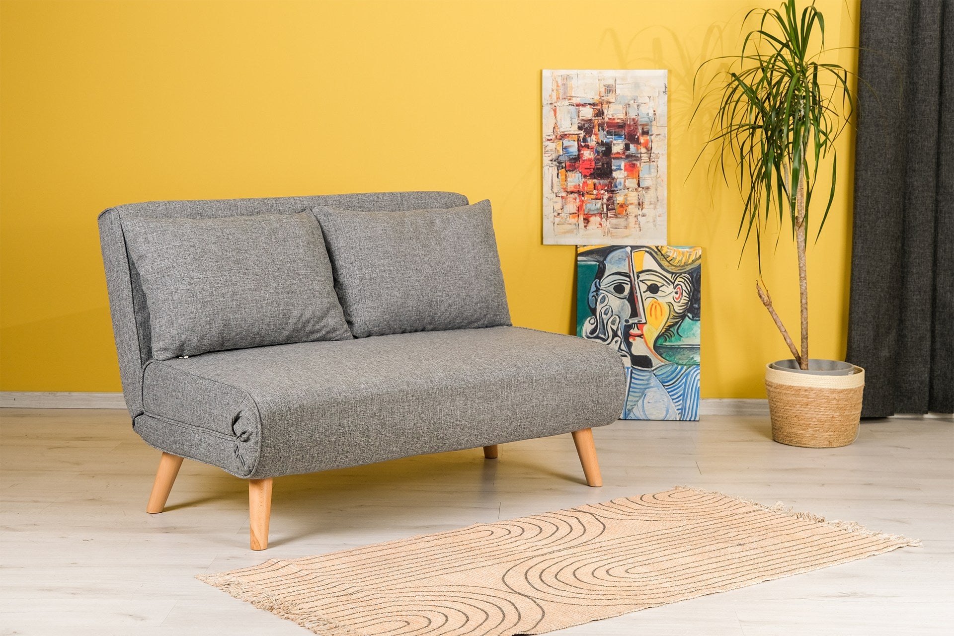 Sofá-cama cinza claro de 2 lugares, estrutura 100% metálica, encosto ajustável (14 níveis), espuma de alto DNS, tamanho da cama 120 x 180 cm | Elegante e funcional para uma vida moderna