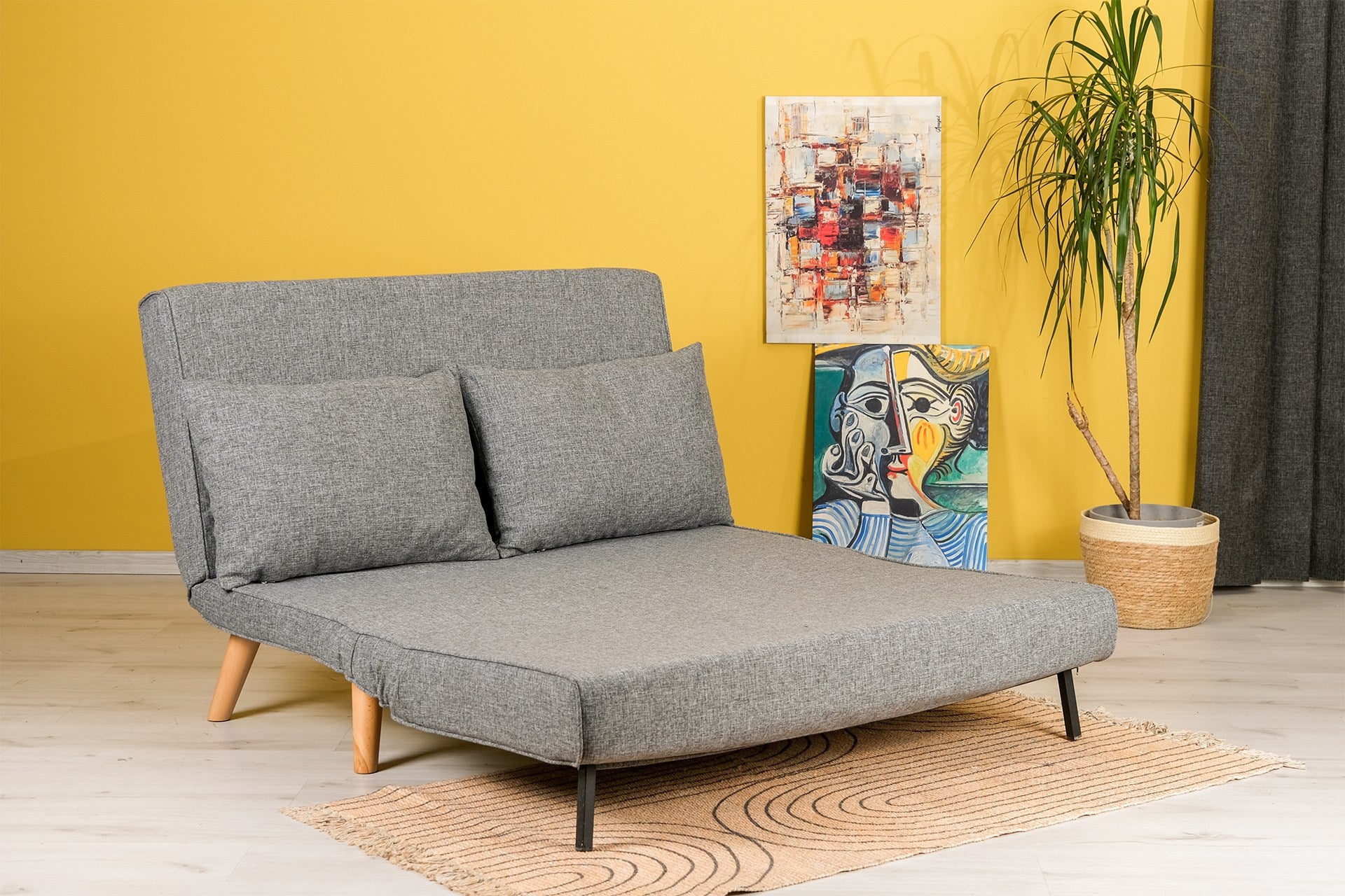 Sofá-cama cinza claro de 2 lugares, estrutura 100% metálica, encosto ajustável (14 níveis), espuma de alto DNS, tamanho da cama 120 x 180 cm | Elegante e funcional para uma vida moderna