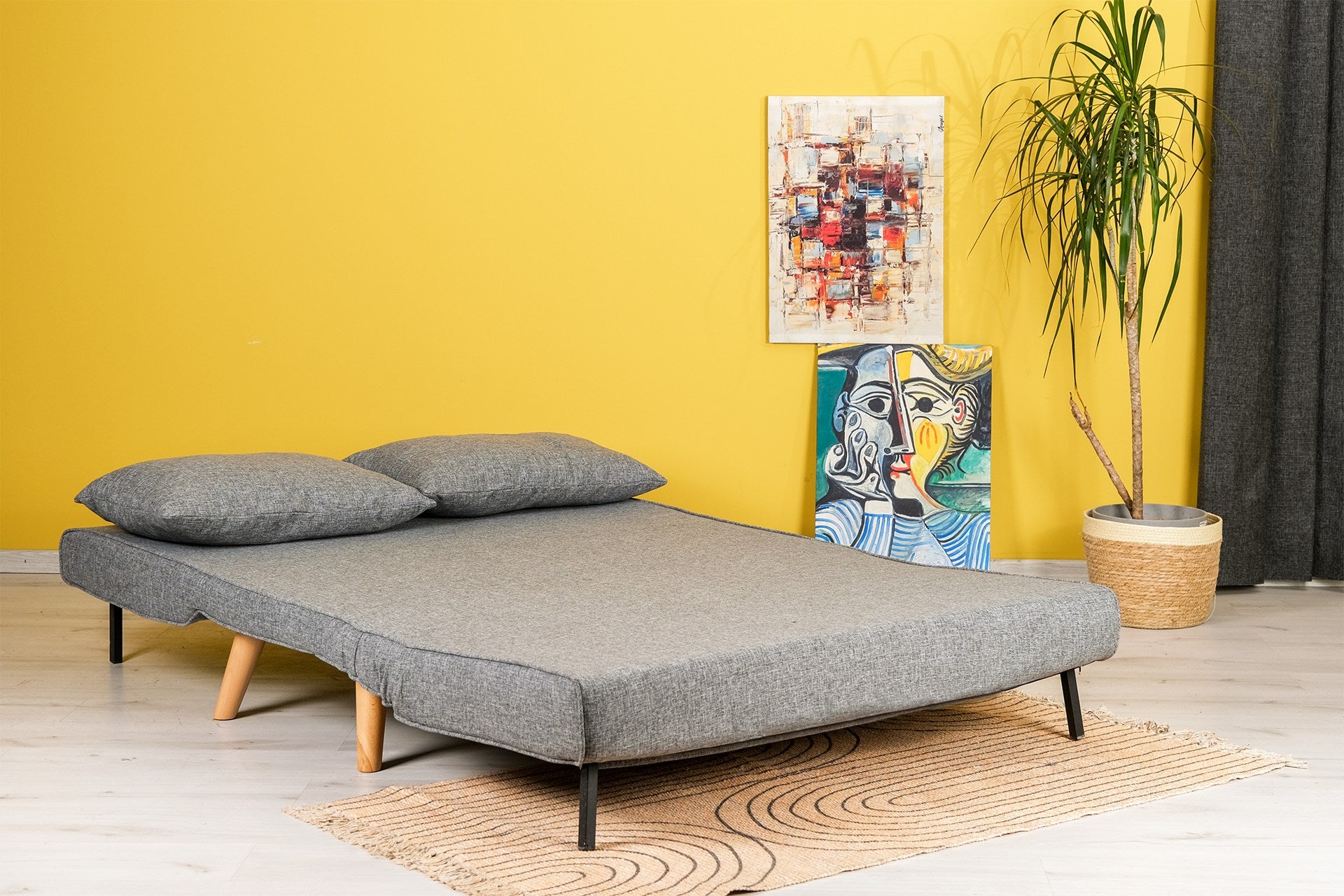 Sofá-cama cinza claro de 2 lugares, estrutura 100% metálica, encosto ajustável (14 níveis), espuma de alto DNS, tamanho da cama 120 x 180 cm | Elegante e funcional para uma vida moderna