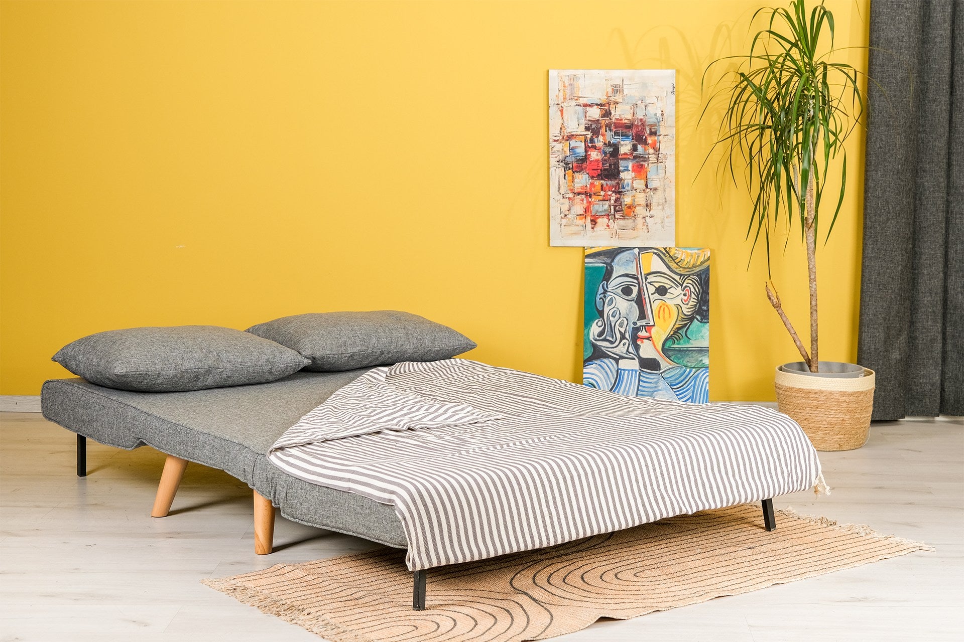 Sofá-cama cinza claro de 2 lugares, estrutura 100% metálica, encosto ajustável (14 níveis), espuma de alto DNS, tamanho da cama 120 x 180 cm | Elegante e funcional para uma vida moderna