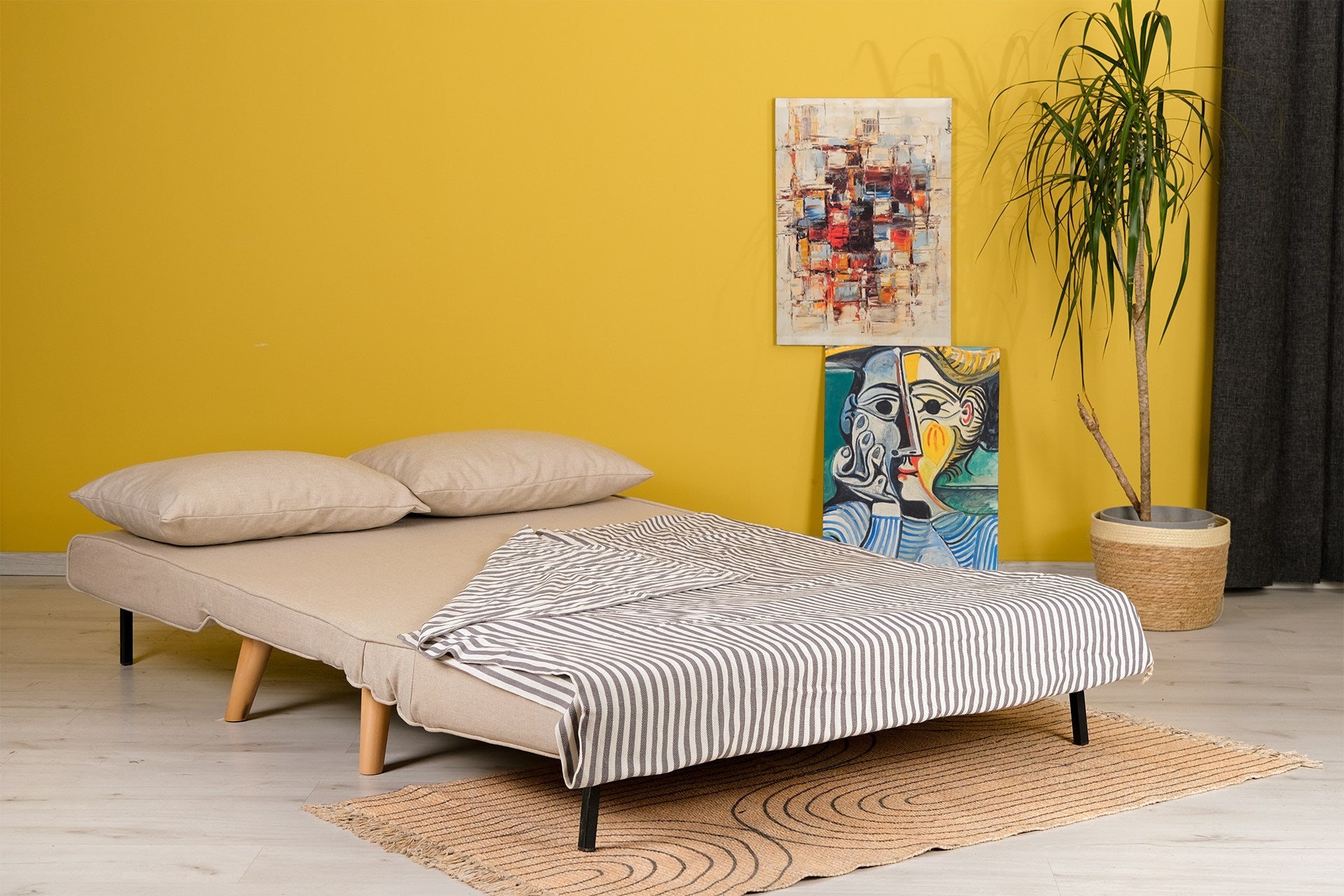 Sofá-cama elegante de 2 lugares, cor creme, 120 cm | Estrutura 100% metálica, encosto ajustável, espuma de alto DNS, perfeito para espaços de convivência modernos