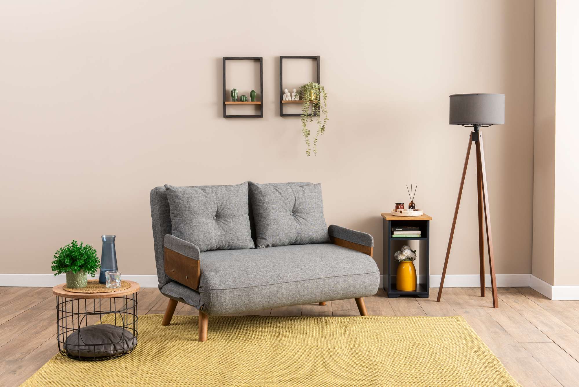 Sofá-cama moderno de 2 lugares, cinza claro, 78 x 120 x 82 cm | Estrutura 100% metálica, encosto ajustável em 14 níveis | Elegante e funcional para espaços pequenos