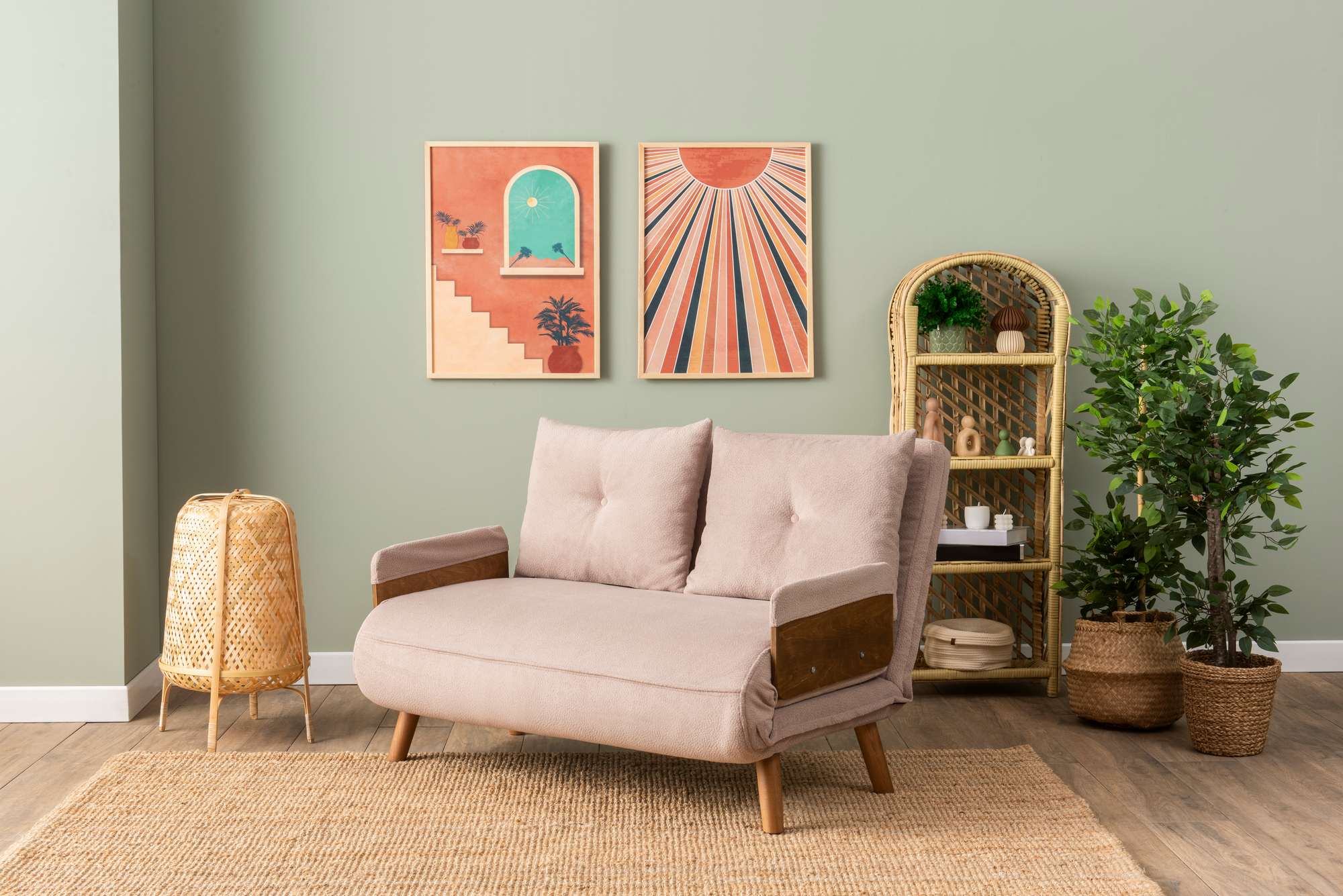 Sofá-cama moderno de 2 lugares, cor vison, estrutura 100% metálica e tecido de poliéster, encosto ajustável em 14 níveis, sofá: 78 x 120 x 82 cm, cama: 190 x 120 cm | Elegante e funcional