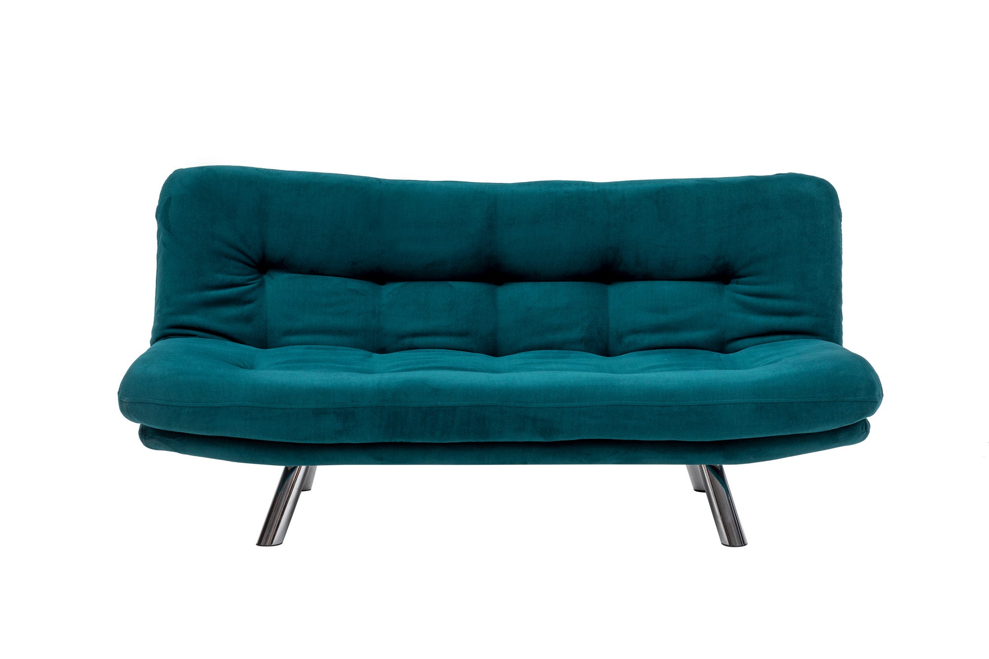 Sofá-cama de 3 lugares, verde-petróleo, estrutura 100% metálica, tecido fácil de limpar | Encosto multiposições, capacidade para 200 kg, perfeito para espaços modernos