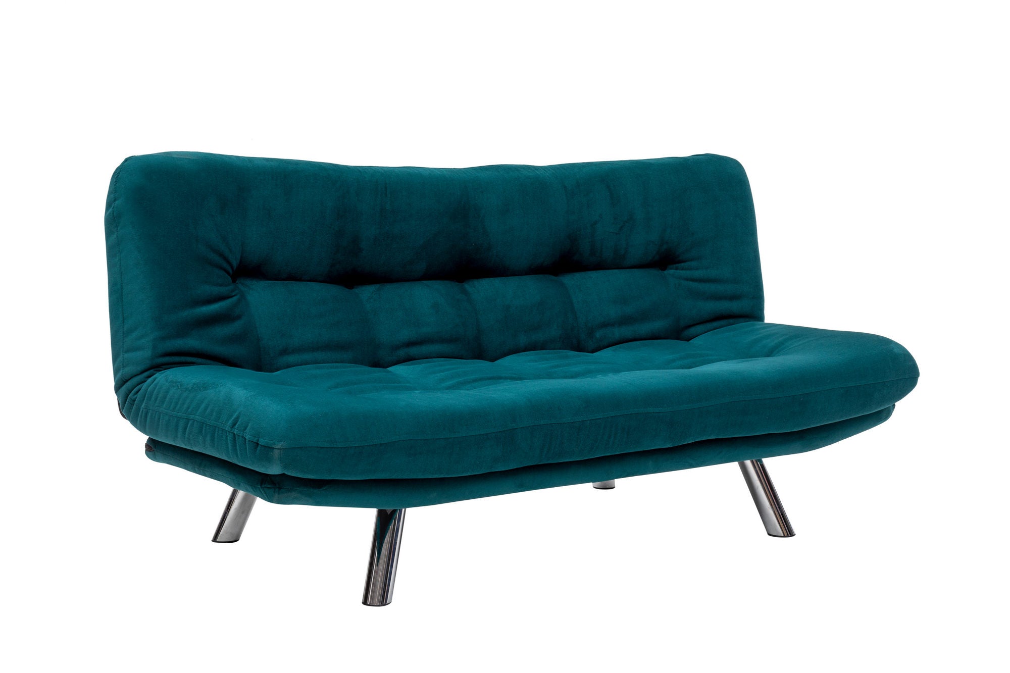 Sofá-cama de 3 lugares, verde-petróleo, estrutura 100% metálica, tecido fácil de limpar | Encosto multiposições, capacidade para 200 kg, perfeito para espaços modernos
