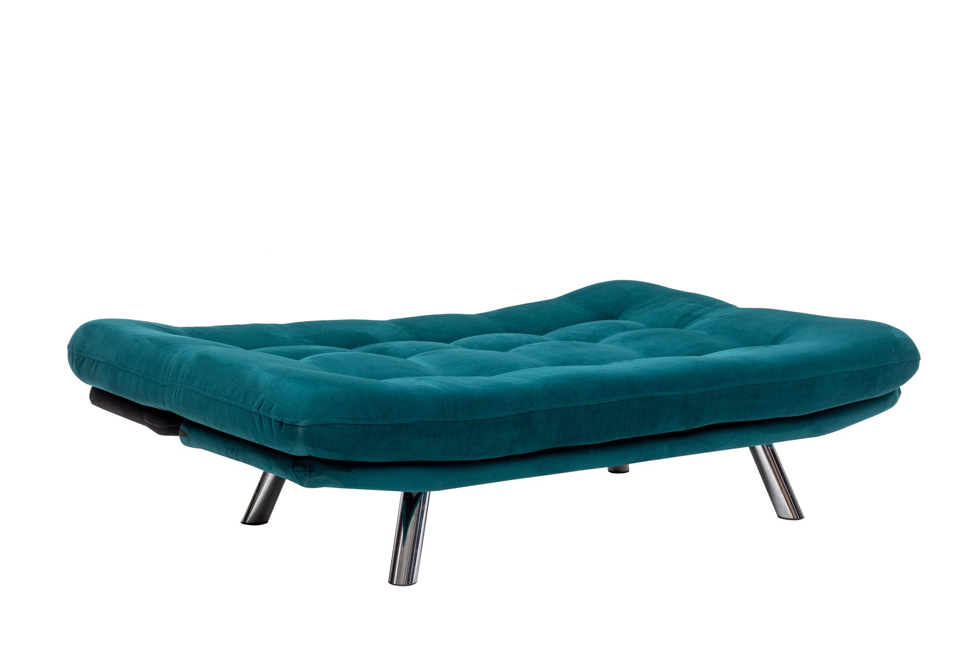 Sofá-cama de 3 lugares, verde-petróleo, estrutura 100% metálica, tecido fácil de limpar | Encosto multiposições, capacidade para 200 kg, perfeito para espaços modernos