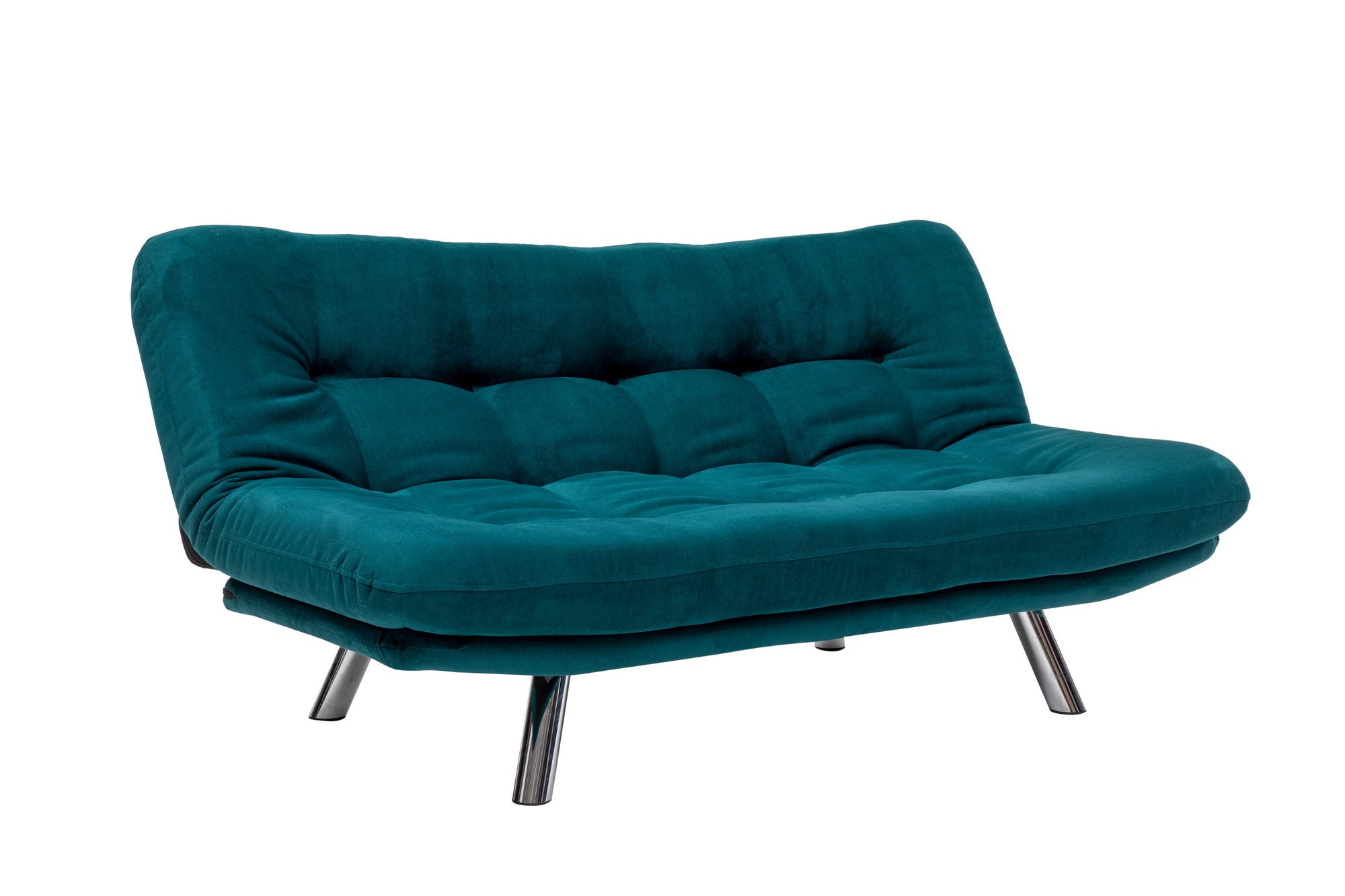 Sofá-cama de 3 lugares, verde-petróleo, estrutura 100% metálica, tecido fácil de limpar | Encosto multiposições, capacidade para 200 kg, perfeito para espaços modernos