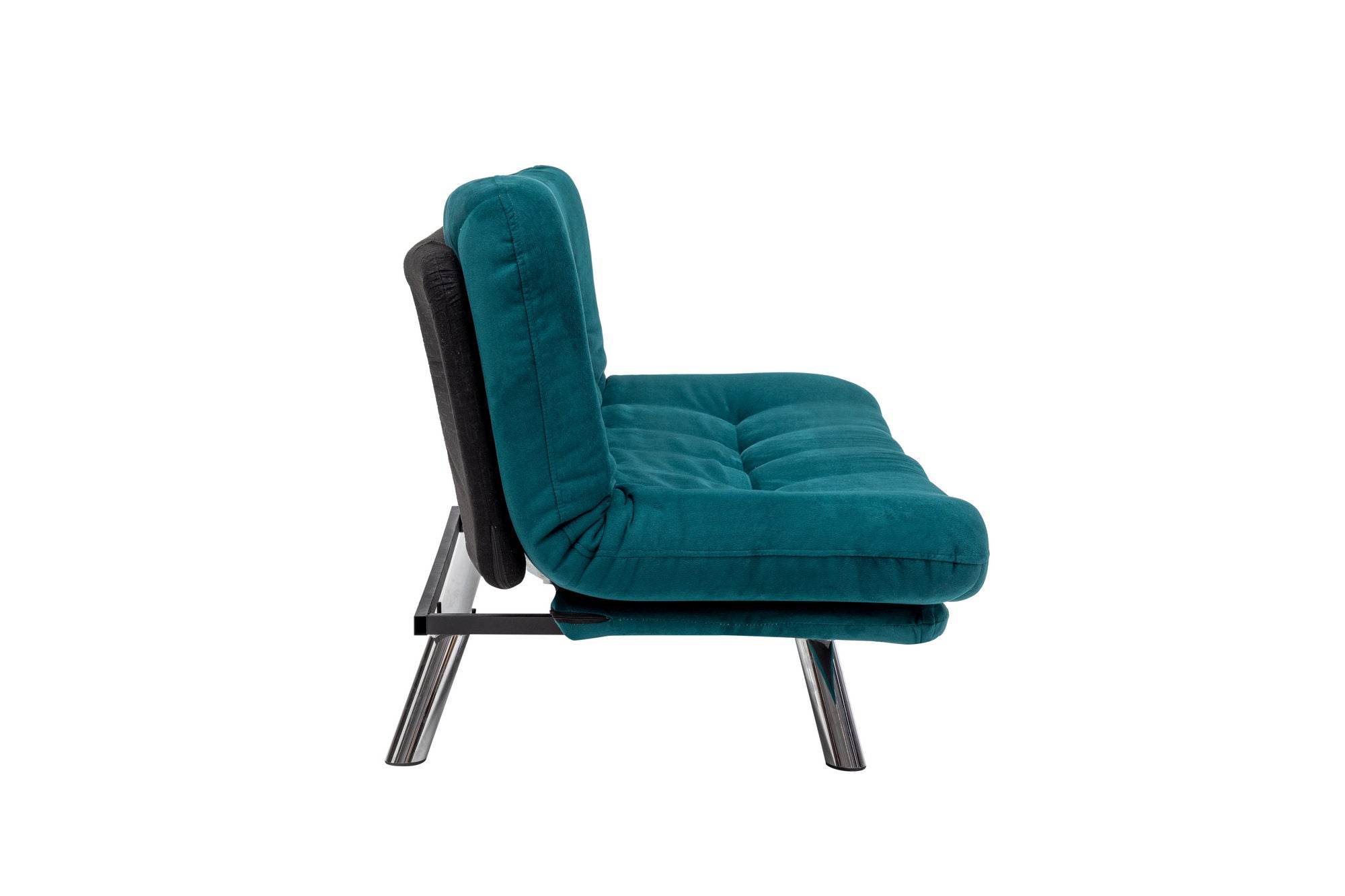 Sofá-cama de 3 lugares, verde-petróleo, estrutura 100% metálica, tecido fácil de limpar | Encosto multiposições, capacidade para 200 kg, perfeito para espaços modernos