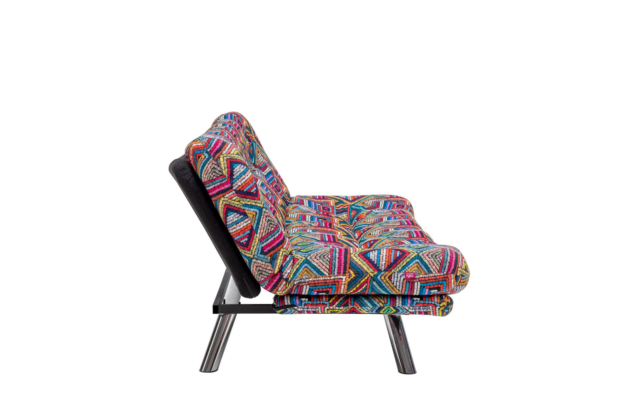 Sofá-cama versátil de 3 lugares, estrutura 100% metálica, tecido macio e fácil de limpar | Encosto multiposições, capacidade para 200 kg | Design boêmio em patchwork, perfeito para entretenimento