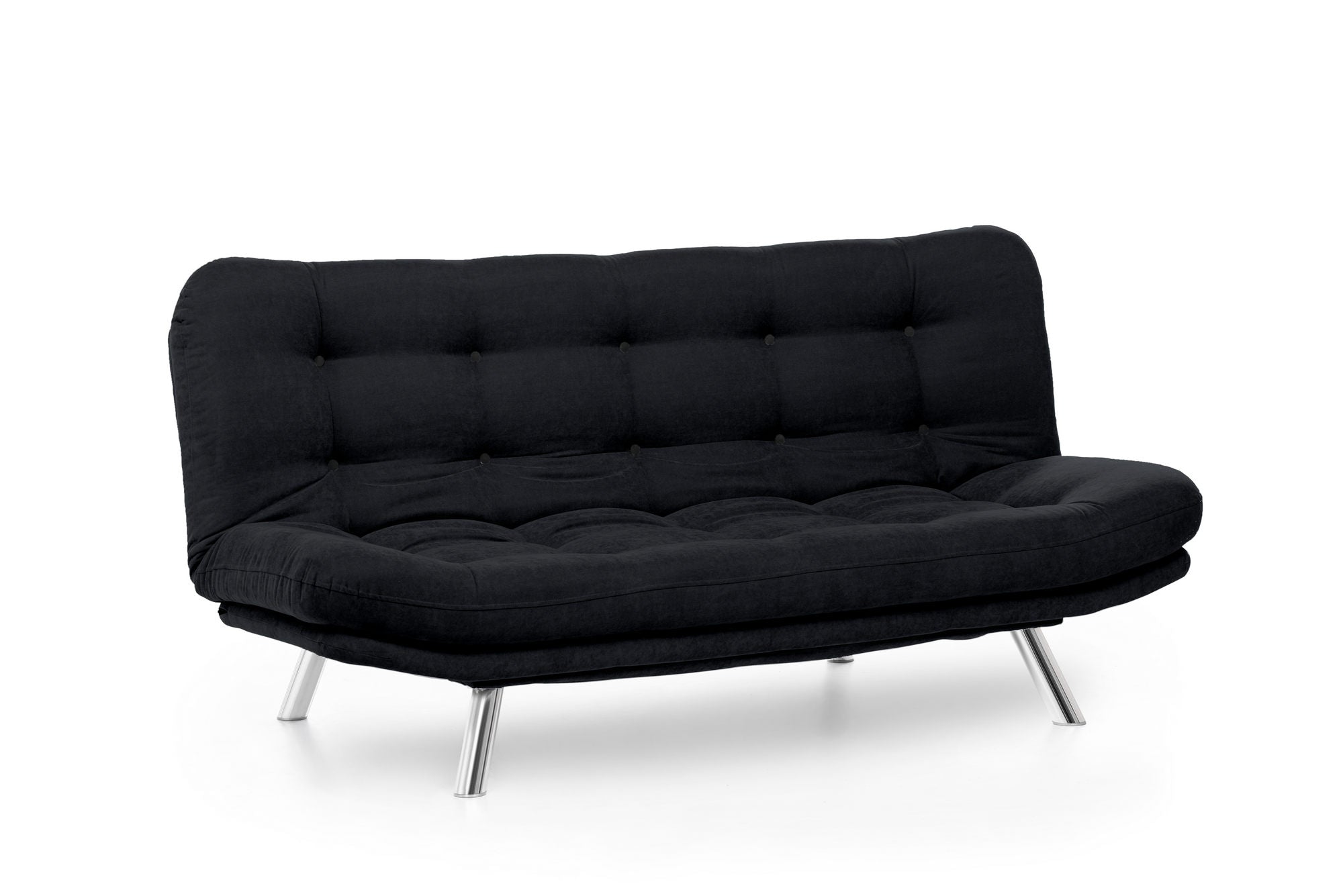 Sofá-cama elegante de 3 lugares, preto, 200 cm | Estrutura 100% metálica, tecido de poliéster fácil de limpar | Capacidade de 300 kg, perfeito para espaços de convivência modernos