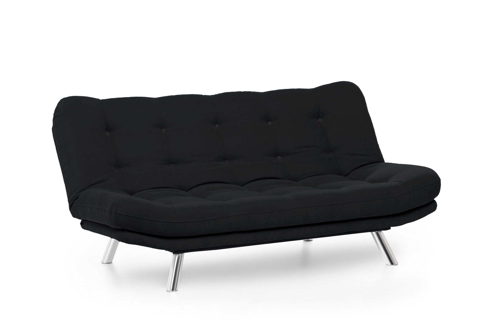 Sofá-cama elegante de 3 lugares, preto, 200 cm | Estrutura 100% metálica, tecido de poliéster fácil de limpar | Capacidade de 300 kg, perfeito para espaços de convivência modernos