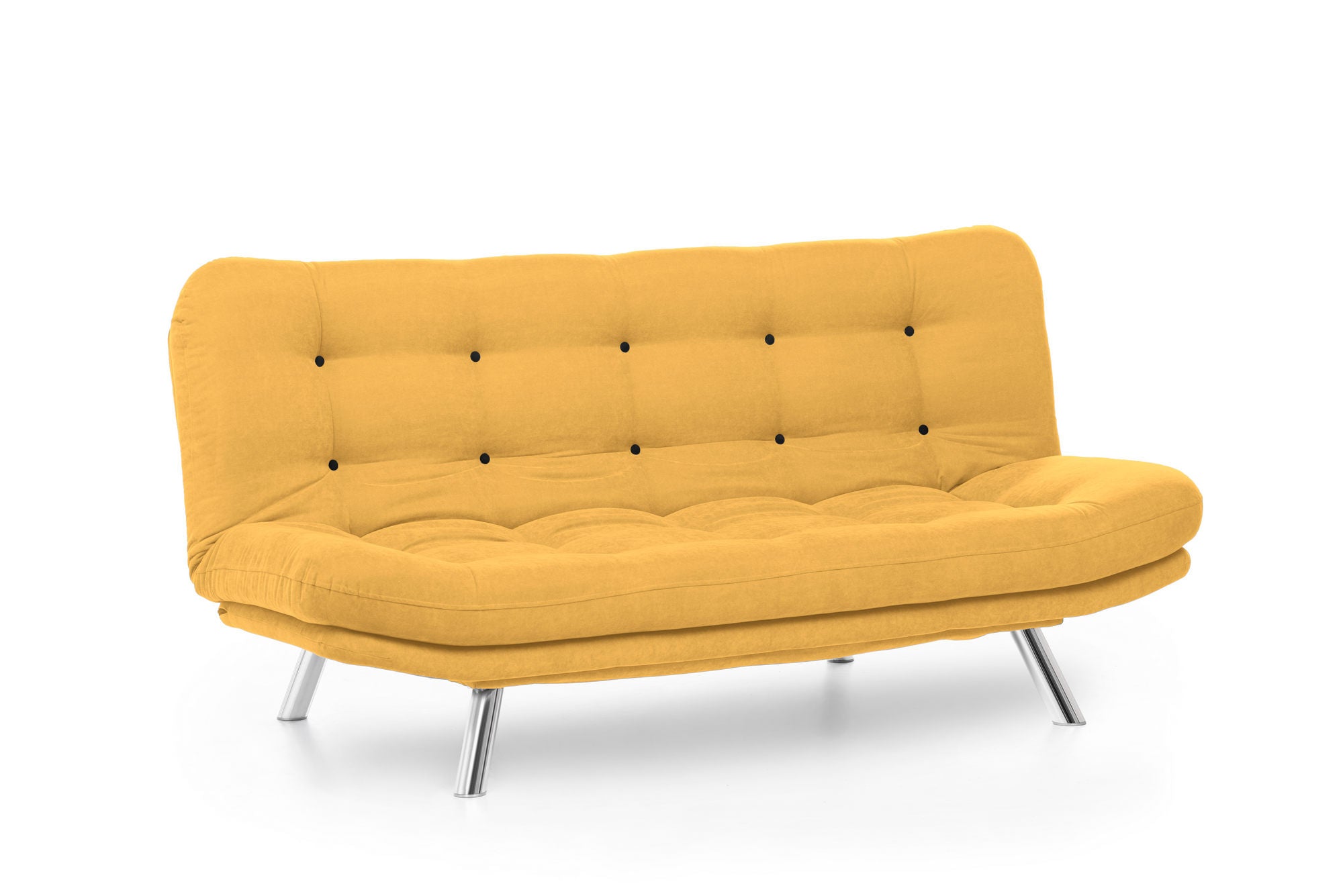Sofá-cama moderno de 3 lugares, amarelo mostarda, 200 cm | Estrutura 100% metálica, poliéster fácil de limpar, capacidade de 300 kg | Elegante e funcional para qualquer espaço