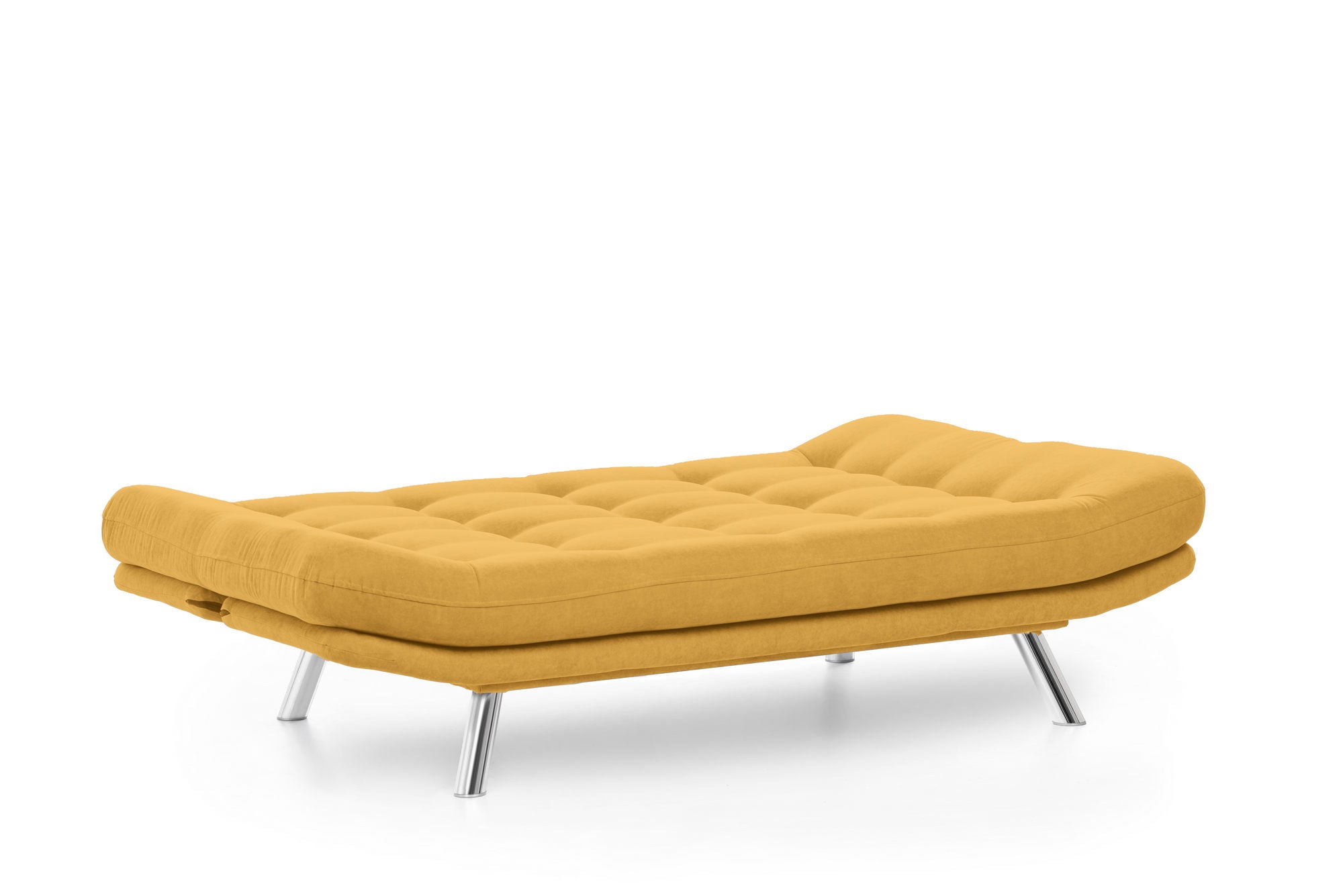 Sofá-cama moderno de 3 lugares, amarelo mostarda, 200 cm | Estrutura 100% metálica, poliéster fácil de limpar, capacidade de 300 kg | Elegante e funcional para qualquer espaço