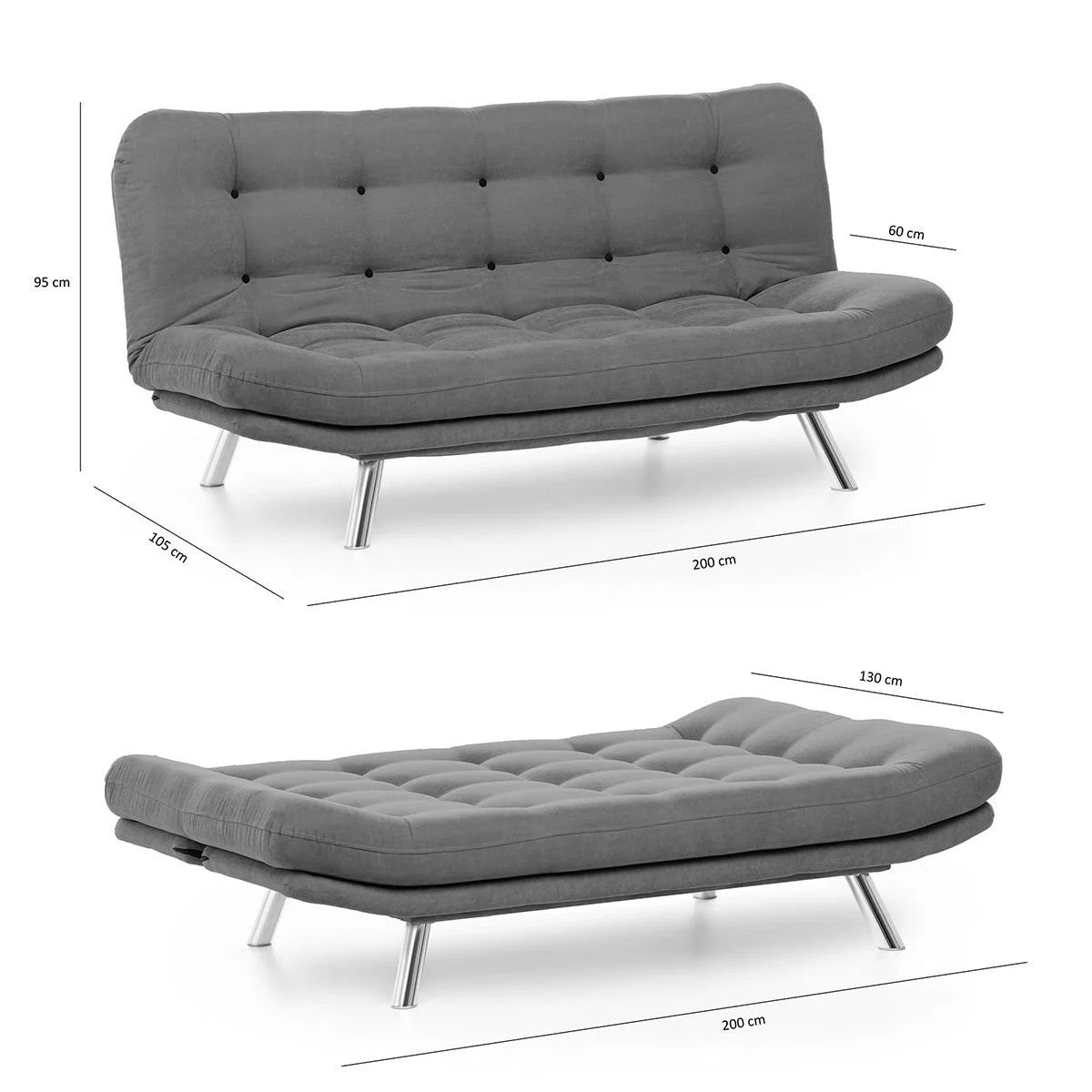 Sofá-cama moderno de 3 lugares, amarelo mostarda, 200 cm | Estrutura 100% metálica, poliéster fácil de limpar, capacidade de 300 kg | Elegante e funcional para qualquer espaço