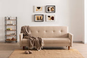 Sofá-cama elegante de 3 lugares, creme, 200 cm | Estrutura 100% metálica, tecido de poliéster lavável, espuma de dureza média | Perfeito para sala de estar e quarto de hóspedes