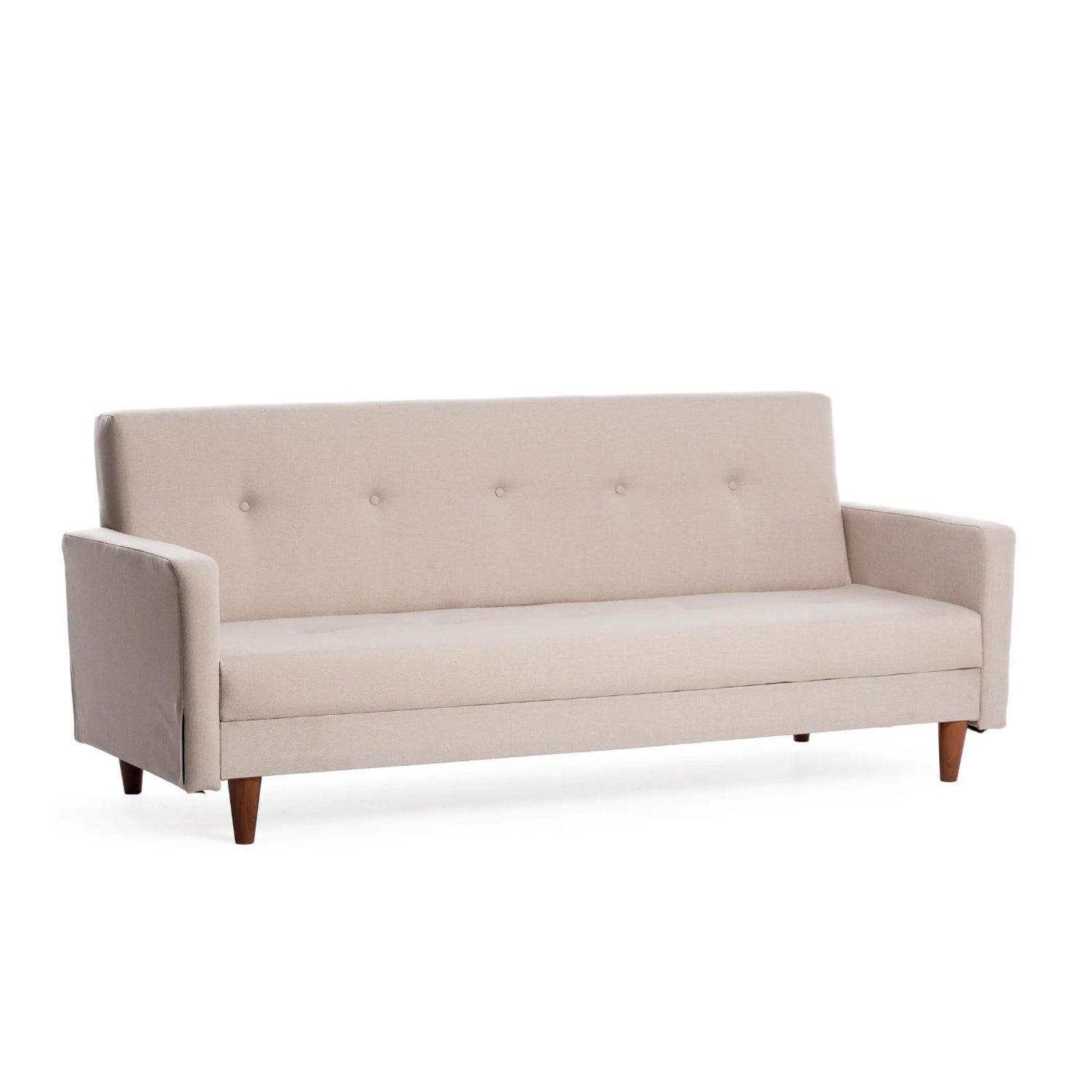 Sofá-cama elegante de 3 lugares, creme, 200 cm | Estrutura 100% metálica, tecido de poliéster lavável, espuma de dureza média | Perfeito para sala de estar e quarto de hóspedes