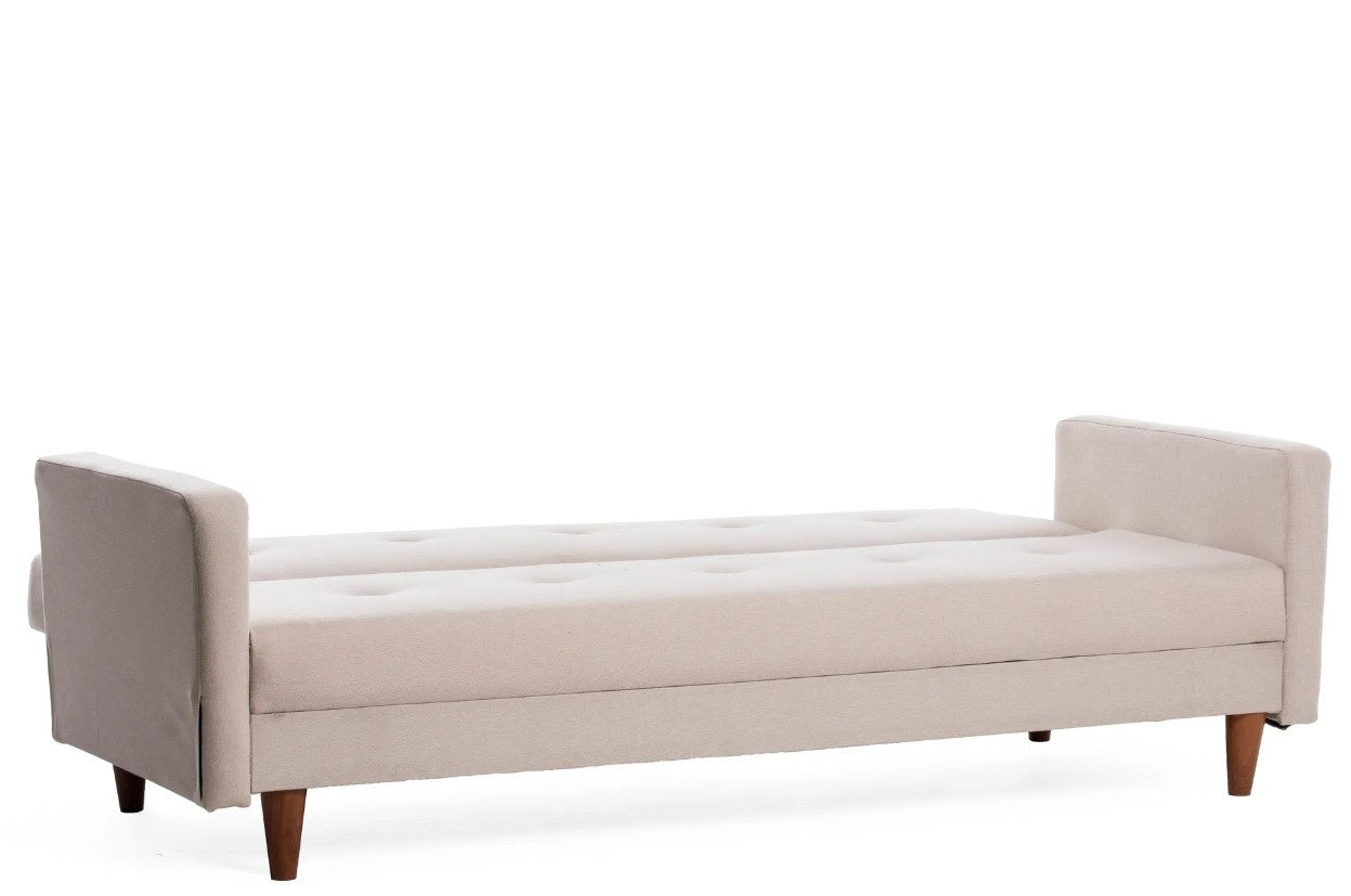 Sofá-cama elegante de 3 lugares, creme, 200 cm | Estrutura 100% metálica, tecido de poliéster lavável, espuma de dureza média | Perfeito para sala de estar e quarto de hóspedes