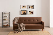 Sofá-cama elegante de 3 lugares, marrom, 200 cm | Estrutura 100% metálica, tecido de poliéster lavável, espuma de dureza média | Converte-se em cama de 180 x 102 cm, design moderno