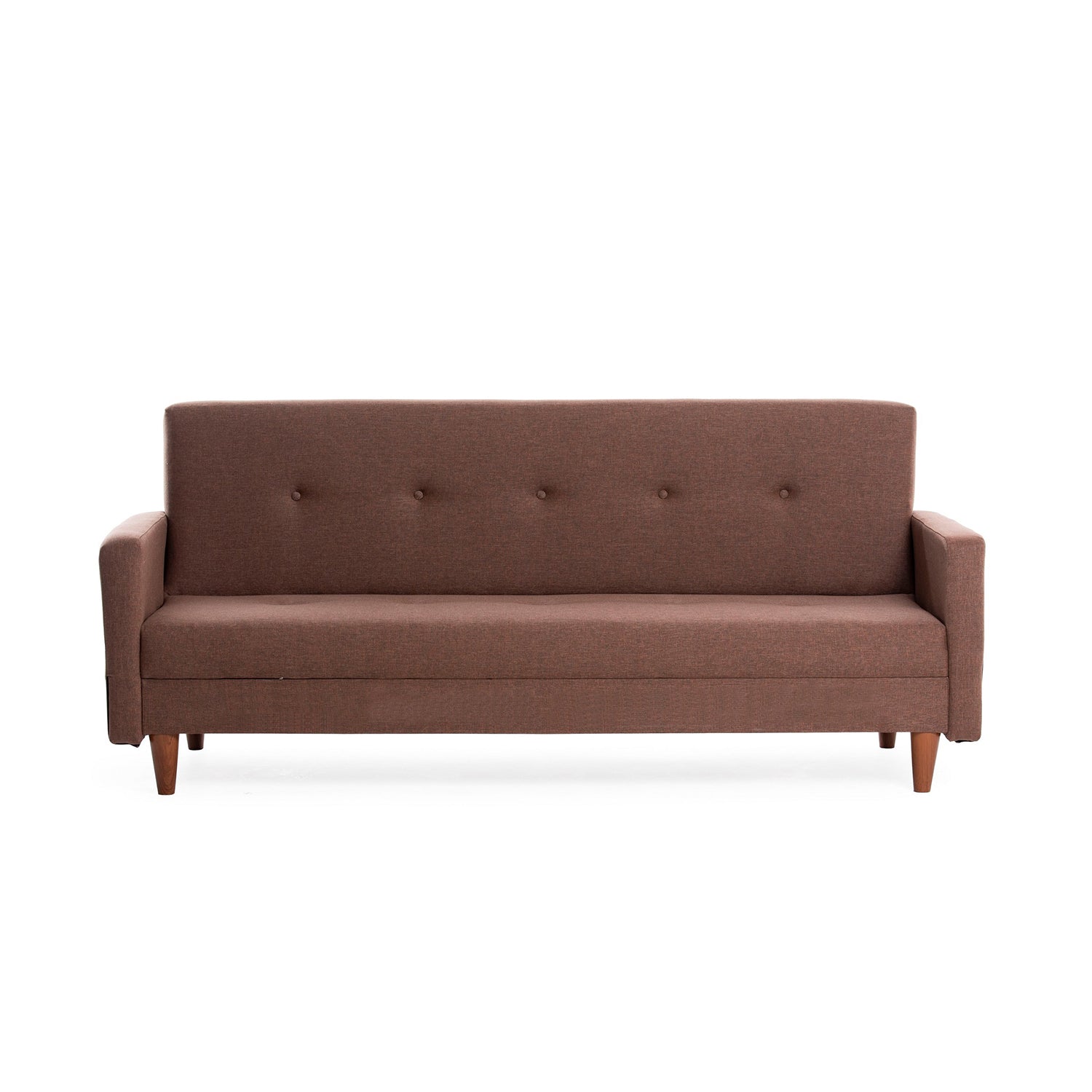 Sofá-cama elegante de 3 lugares, marrom, 200 cm | Estrutura 100% metálica, tecido de poliéster lavável, espuma de dureza média | Converte-se em cama de 180 x 102 cm, design moderno