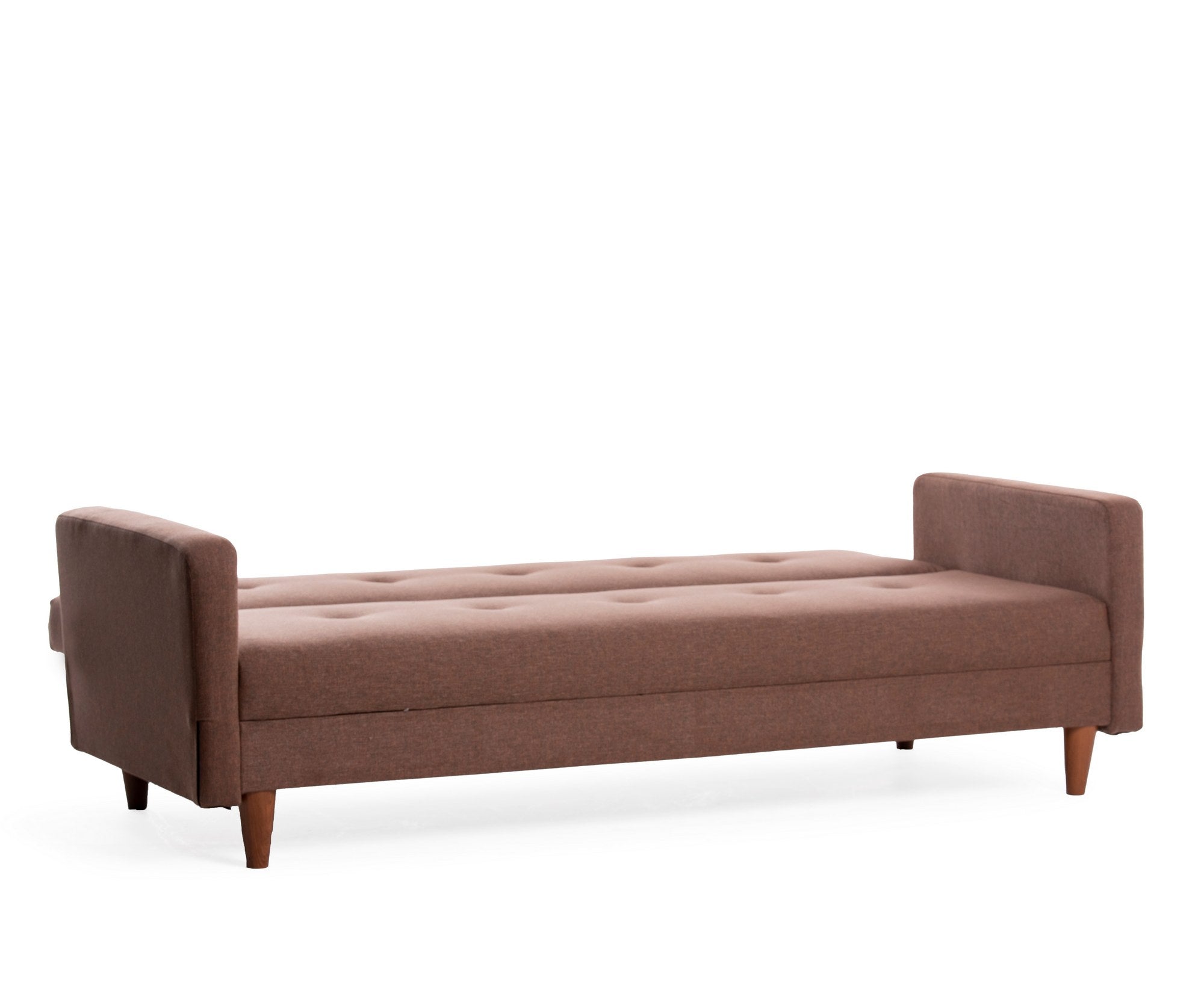 Sofá-cama elegante de 3 lugares, marrom, 200 cm | Estrutura 100% metálica, tecido de poliéster lavável, espuma de dureza média | Converte-se em cama de 180 x 102 cm, design moderno