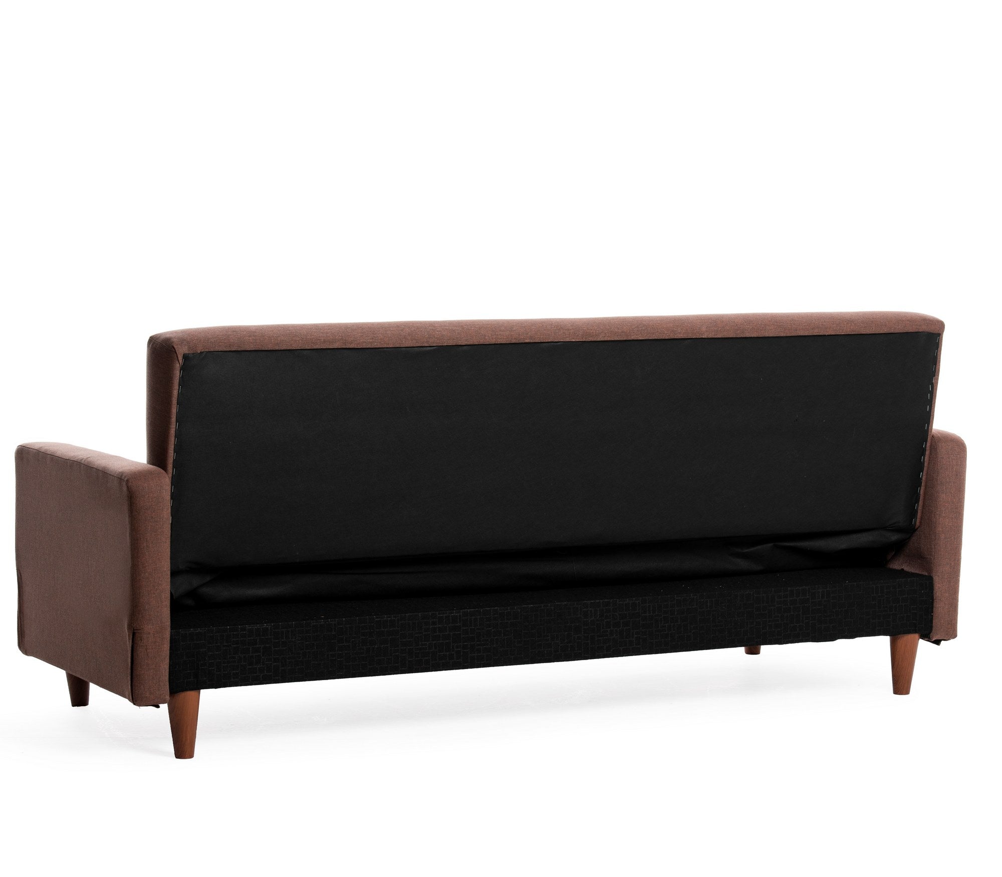 Sofá-cama elegante de 3 lugares, marrom, 200 cm | Estrutura 100% metálica, tecido de poliéster lavável, espuma de dureza média | Converte-se em cama de 180 x 102 cm, design moderno