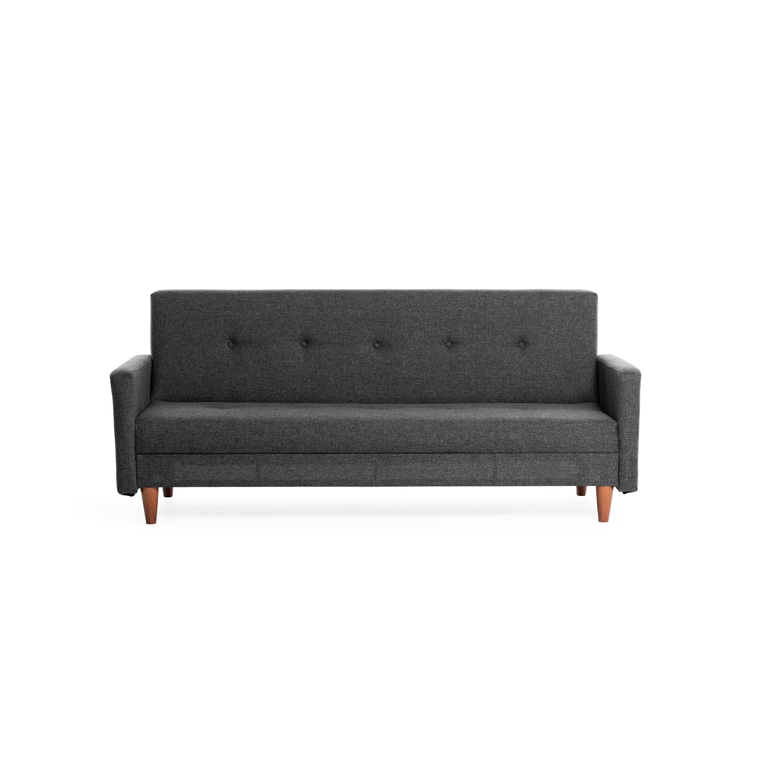 Sofá-cama elegante de 3 lugares, cinza escuro, 200 cm | Estrutura 100% metálica, tecido de poliéster lavável | Converte-se em cama (180 x 102 cm) | Conforto médio rígido