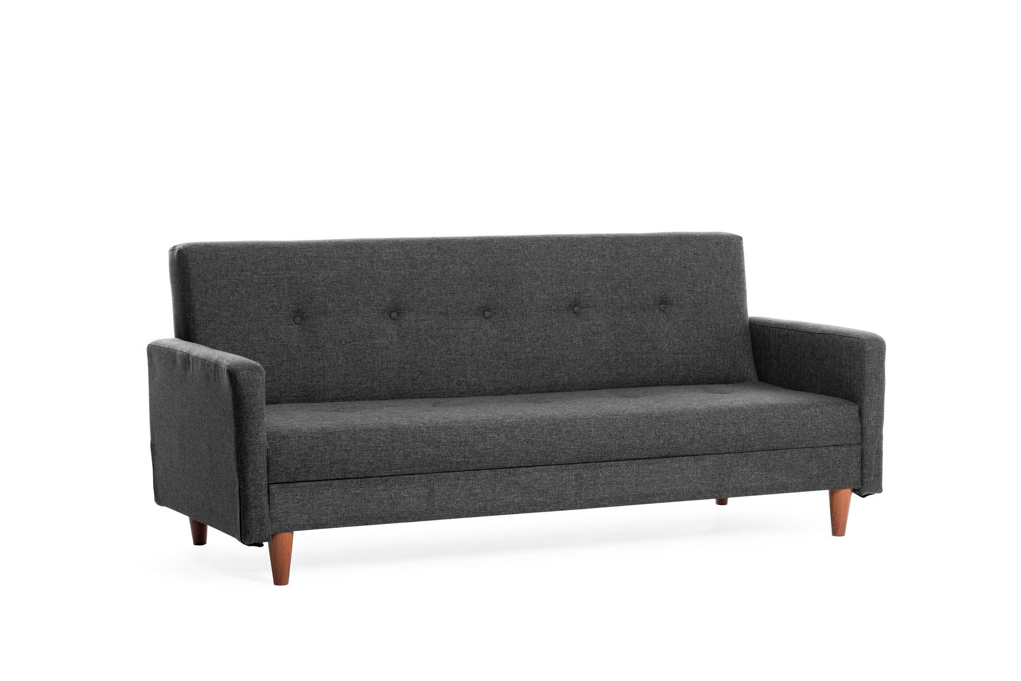 Sofá-cama elegante de 3 lugares, cinza escuro, 200 cm | Estrutura 100% metálica, tecido de poliéster lavável | Converte-se em cama (180 x 102 cm) | Conforto médio rígido