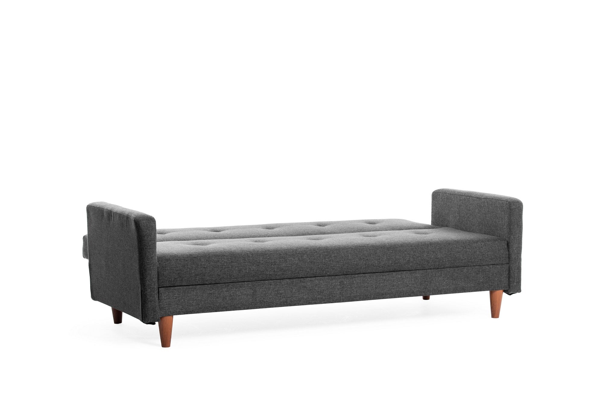 Sofá-cama elegante de 3 lugares, cinza escuro, 200 cm | Estrutura 100% metálica, tecido de poliéster lavável | Converte-se em cama (180 x 102 cm) | Conforto médio rígido