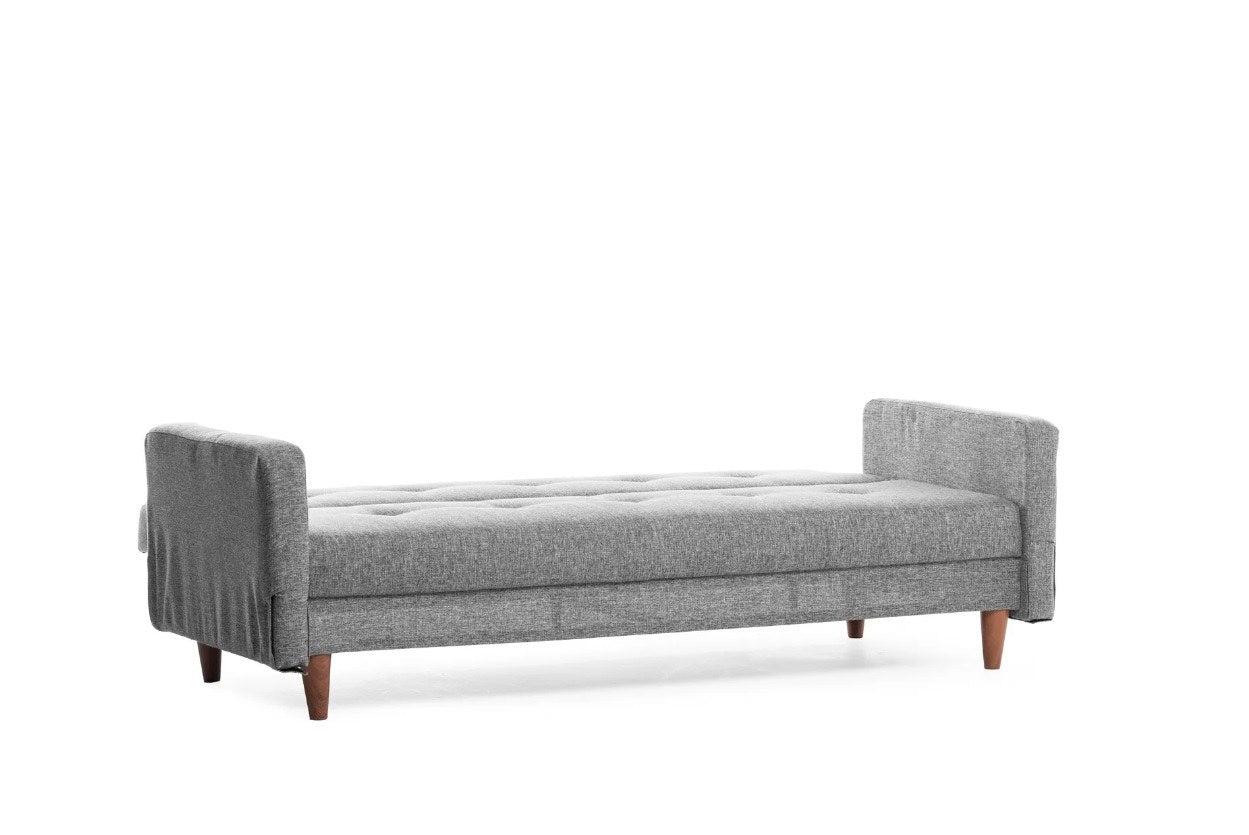 Sofá-cama cinza claro de 3 lugares, estrutura 100% metálica, 200 cm de largura, tamanho da cama 180 x 102 cm | Espuma média-dura, tecido lavável, design elegante e funcional