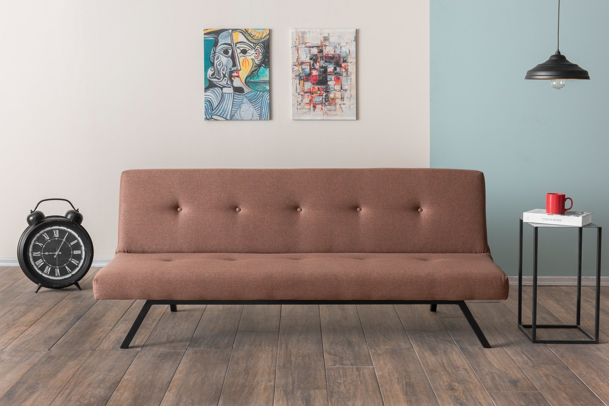 Sofá-cama elegante de 3 lugares, marrom, 180 x 102 cm | Estrutura 100% metálica, tecido de poliéster lavável, espuma de dureza média | Perfeito para espaços modernos