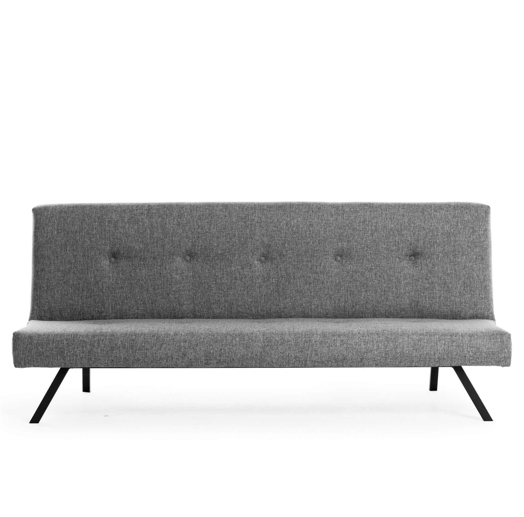 Sofá-cama cinza claro de 3 lugares, estrutura 100% metálica, tamanho de cama 180 x 102 cm, espuma média dura, tecido lavável, perfeito para espaços de convivência modernos
