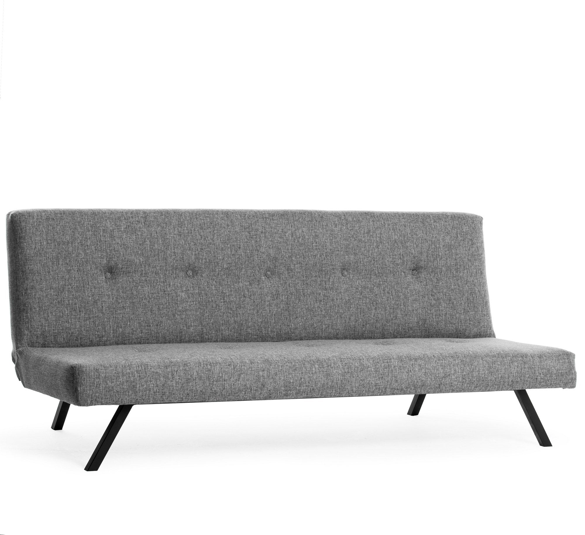 Sofá-cama cinza claro de 3 lugares, estrutura 100% metálica, tamanho de cama 180 x 102 cm, espuma média dura, tecido lavável, perfeito para espaços de convivência modernos