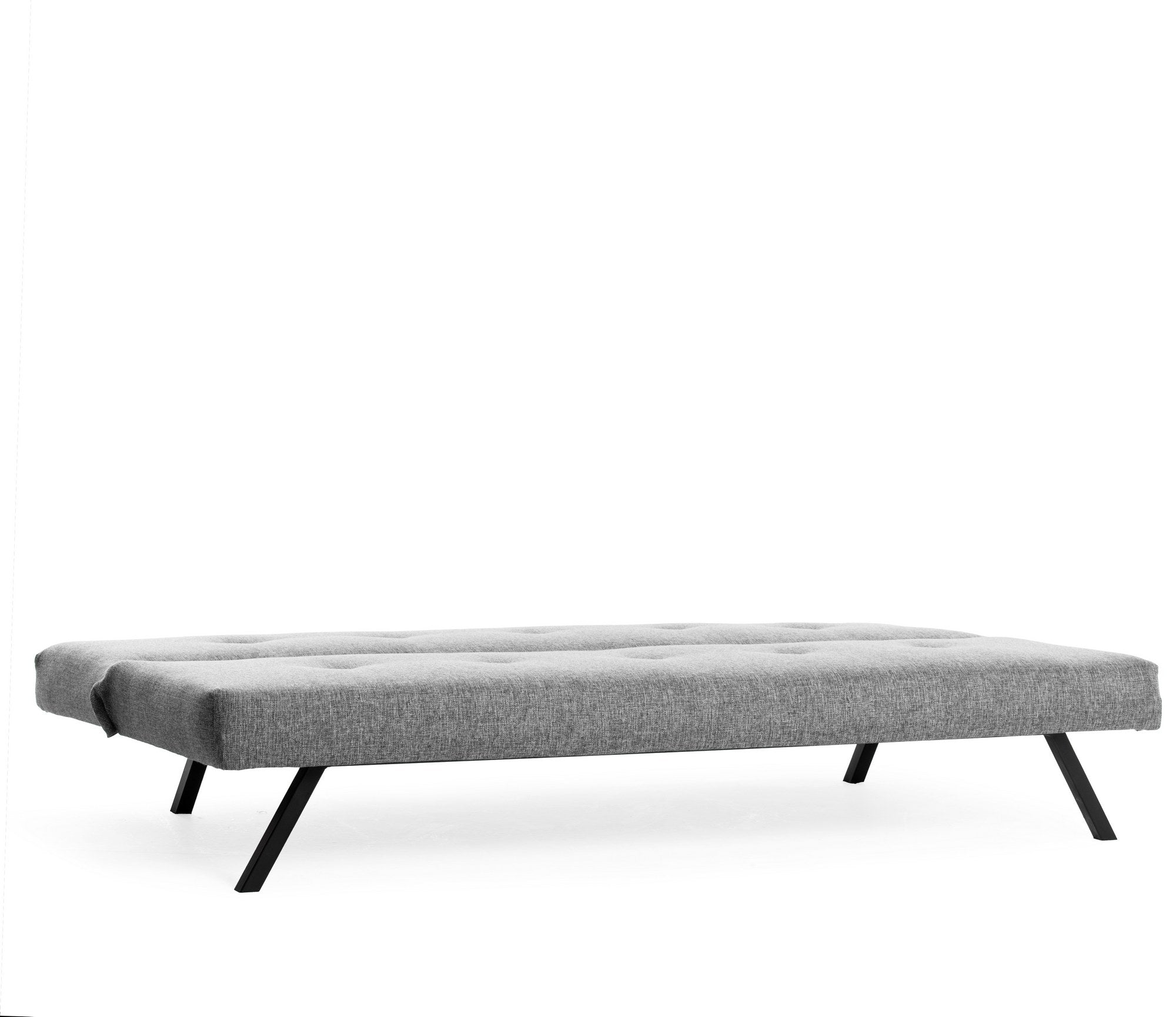 Sofá-cama cinza claro de 3 lugares, estrutura 100% metálica, tamanho de cama 180 x 102 cm, espuma média dura, tecido lavável, perfeito para espaços de convivência modernos