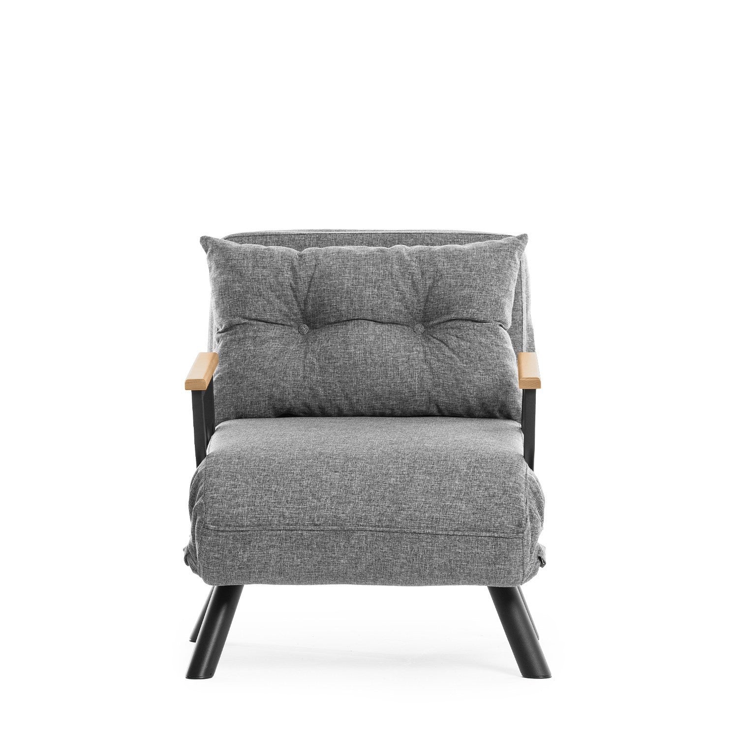 Sofá-cama cinza claro de 1 lugar, estrutura 100% metálica, tecido de linho | Encosto ajustável em 14 níveis, fácil conversão, peso máximo de 100 kg | Elegante e funcional