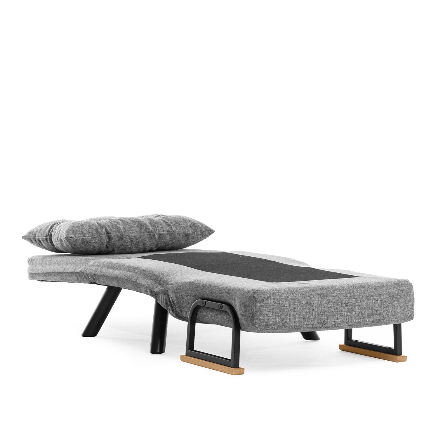 Sofá-cama cinza claro de 1 lugar, estrutura 100% metálica, tecido de linho | Encosto ajustável em 14 níveis, fácil conversão, peso máximo de 100 kg | Elegante e funcional