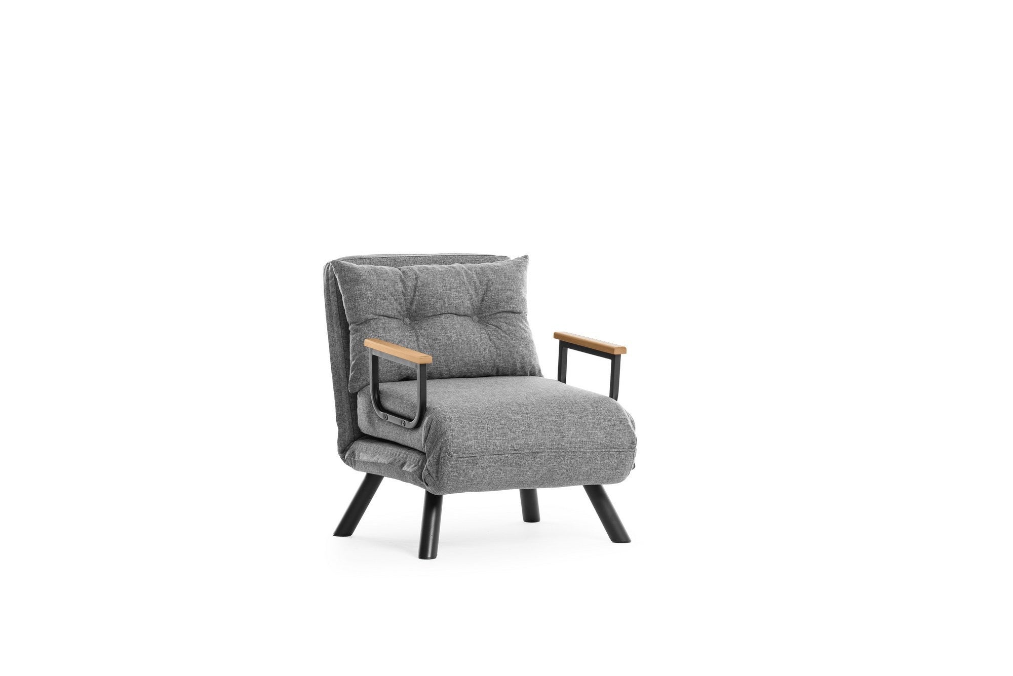 Sofá-cama cinza claro de 1 lugar, estrutura 100% metálica, tecido de linho | Encosto ajustável em 14 níveis, fácil conversão, peso máximo de 100 kg | Elegante e funcional