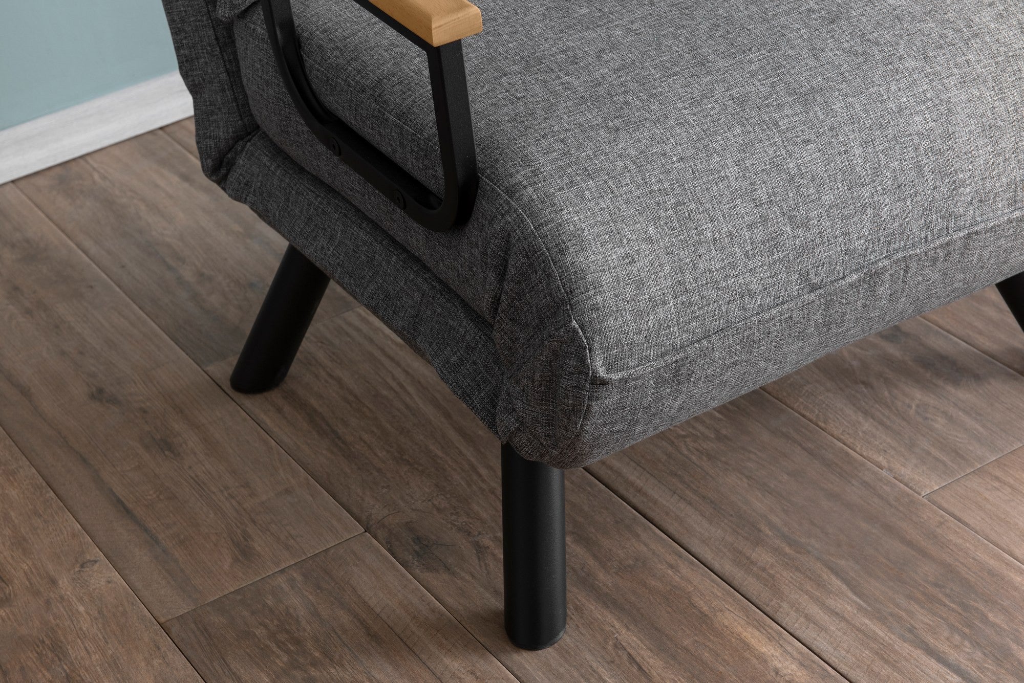 Sofá-cama cinza claro de 1 lugar, estrutura 100% metálica, tecido de linho | Encosto ajustável em 14 níveis, fácil conversão, peso máximo de 100 kg | Elegante e funcional