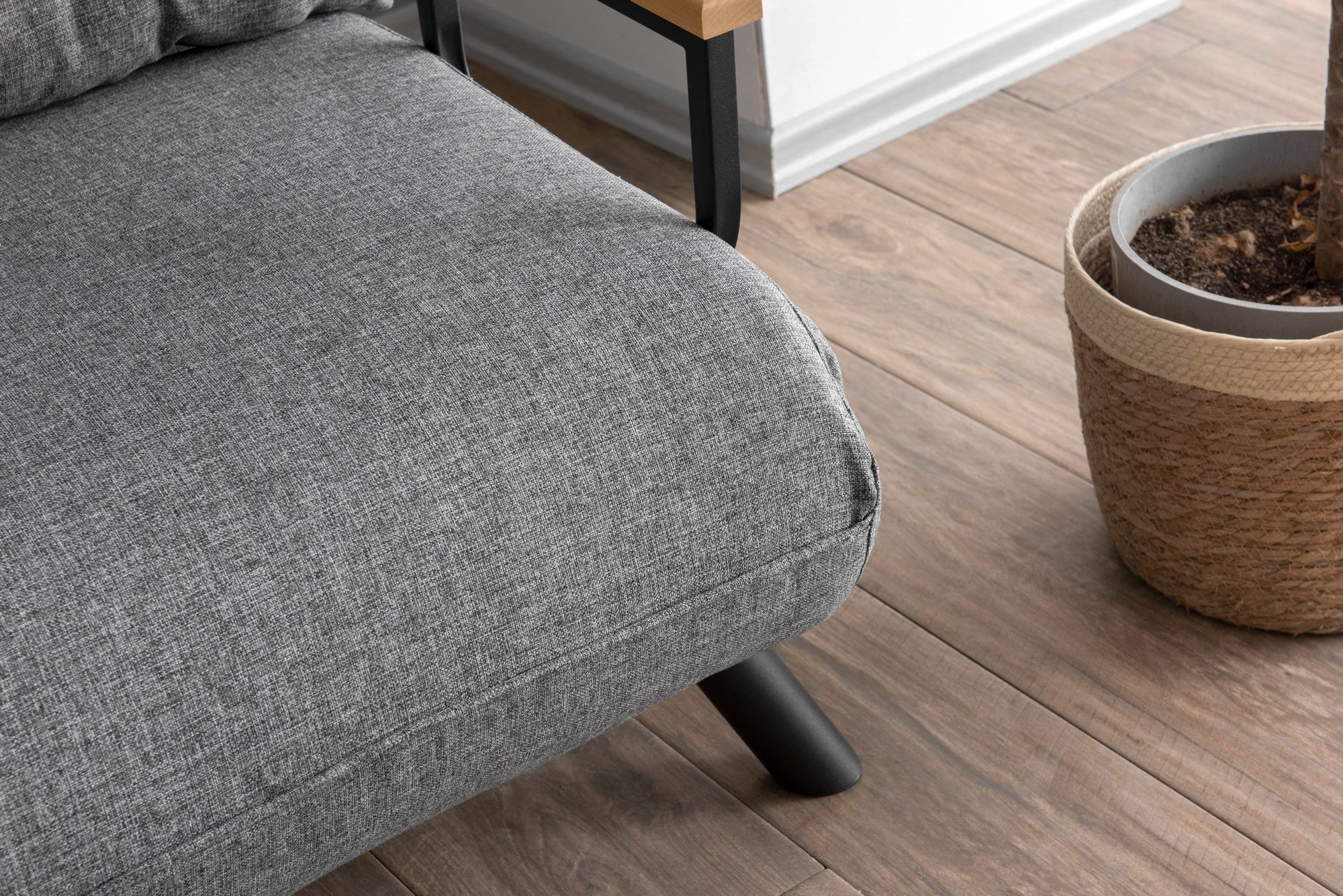 Sofá-cama cinza claro de 1 lugar, estrutura 100% metálica, tecido de linho | Encosto ajustável em 14 níveis, fácil conversão, peso máximo de 100 kg | Elegante e funcional