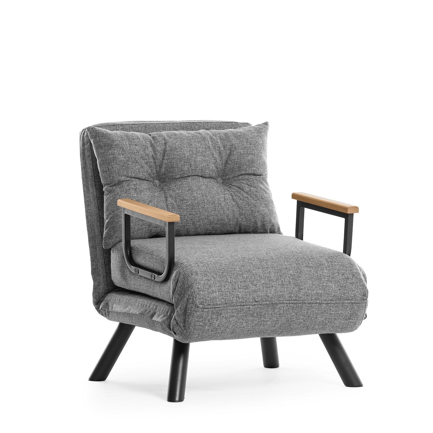 Sofá-cama cinza claro de 1 lugar, estrutura 100% metálica, tecido de linho | Encosto ajustável em 14 níveis, fácil conversão, peso máximo de 100 kg | Elegante e funcional
