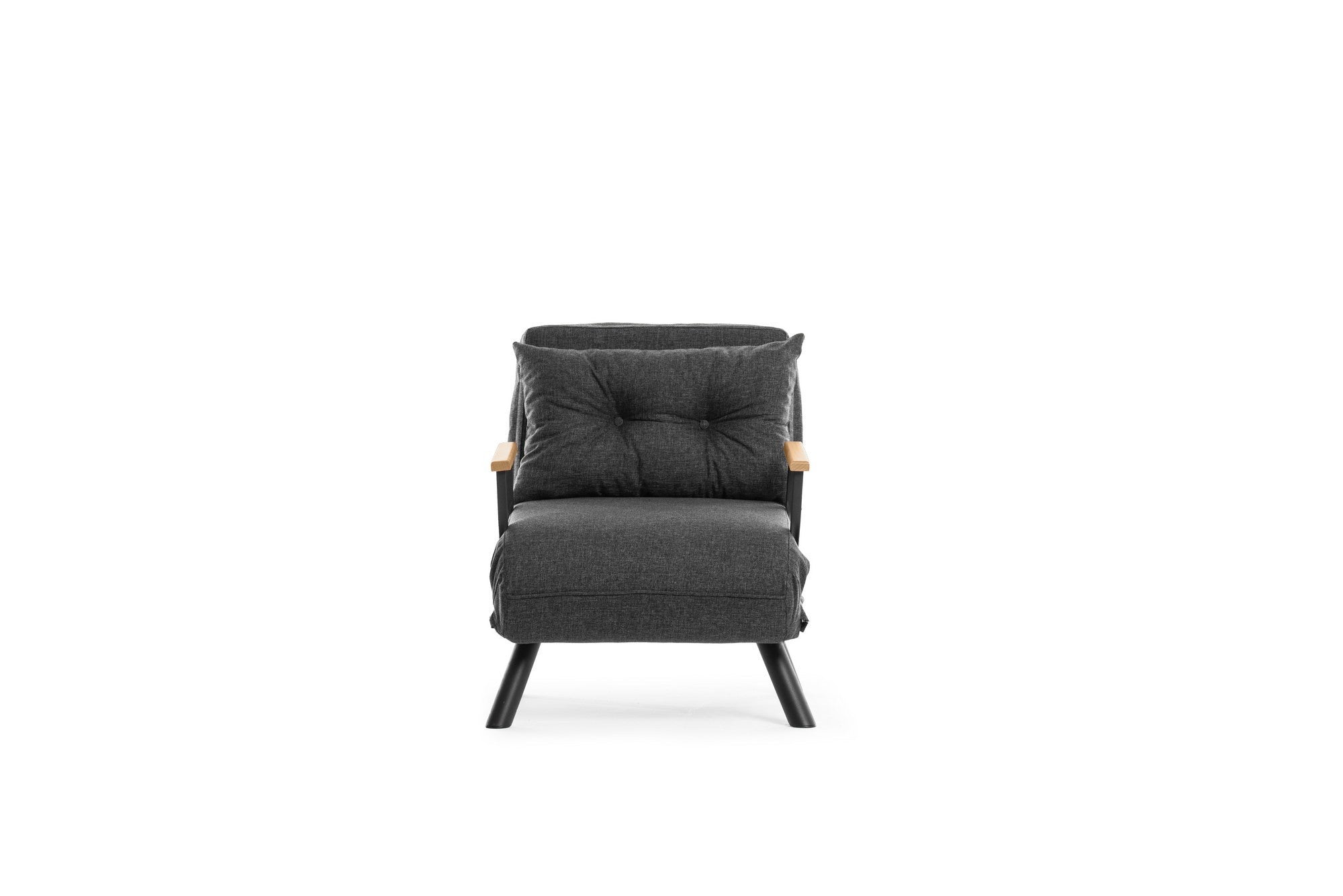 Sofá-cama versátil de 1 lugar, tecido de linho cinza escuro, estrutura 100% metálica | Encosto ajustável em 14 níveis, fácil conversão, peso máximo de 100 kg | Perfeito para espaços pequenos