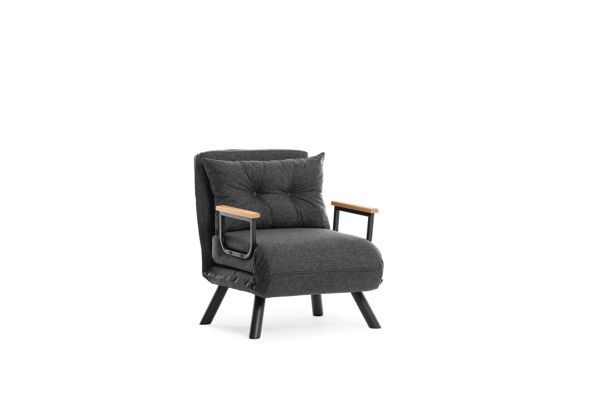 Sofá-cama versátil de 1 lugar, tecido de linho cinza escuro, estrutura 100% metálica | Encosto ajustável em 14 níveis, fácil conversão, peso máximo de 100 kg | Perfeito para espaços pequenos