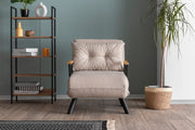 Sofá-cama versátil de 1 lugar, tecido de linho creme, estrutura 100% metálica | Encosto ajustável em 14 níveis, fácil conversão, peso máximo de 100 kg | Elegante e funcional