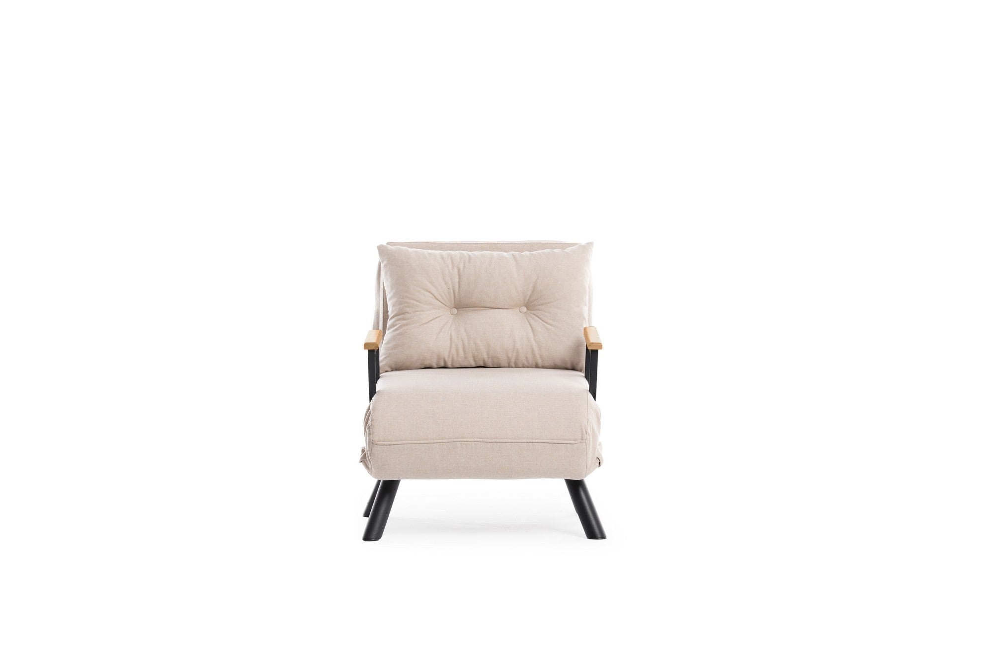 Sofá-cama versátil de 1 lugar, tecido de linho creme, estrutura 100% metálica | Encosto ajustável em 14 níveis, fácil conversão, peso máximo de 100 kg | Elegante e funcional