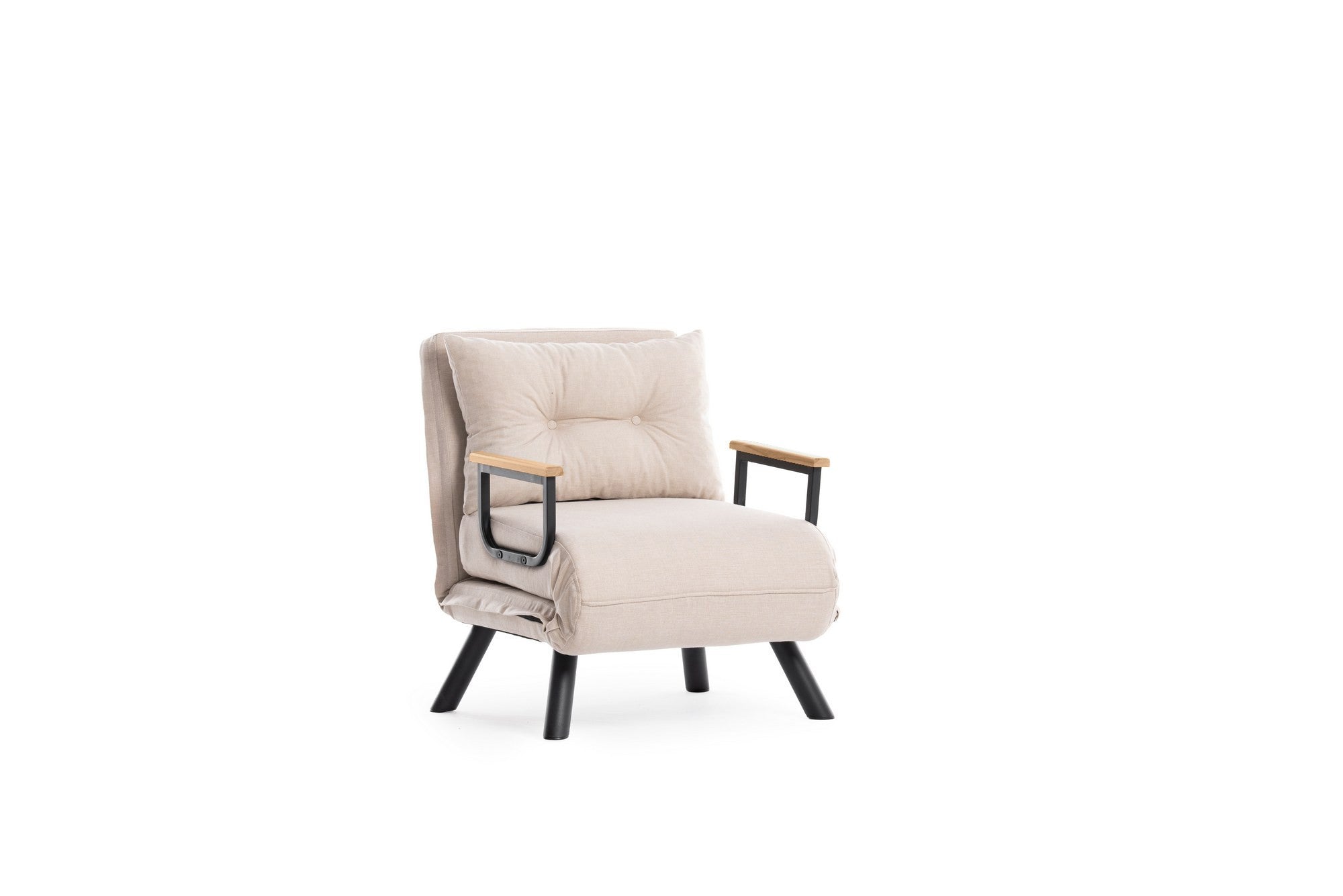 Sofá-cama versátil de 1 lugar, tecido de linho creme, estrutura 100% metálica | Encosto ajustável em 14 níveis, fácil conversão, peso máximo de 100 kg | Elegante e funcional