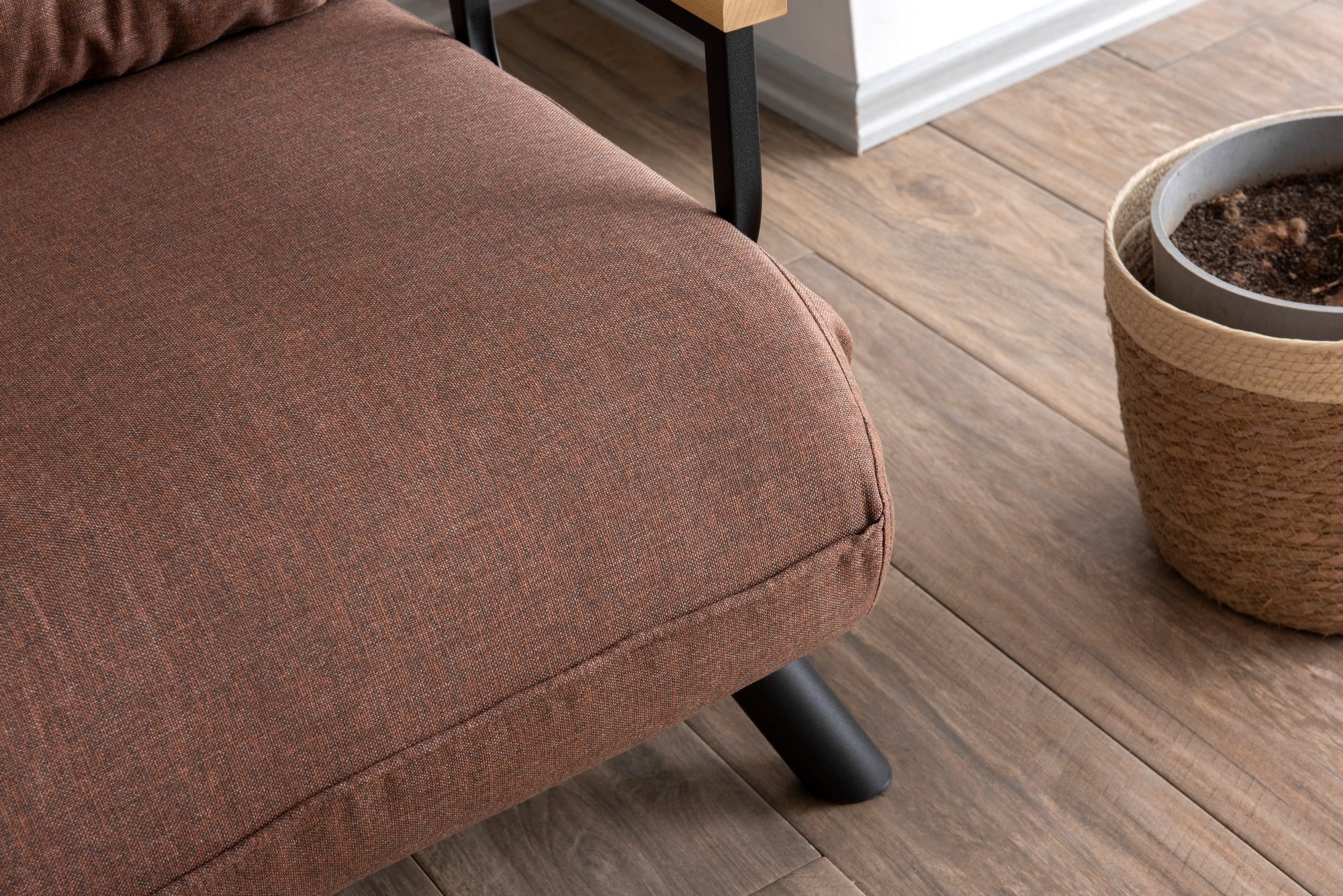 Sofá-cama versátil de 1 lugar, marrom claro, estrutura 100% metálica | Tecido de linho, encosto ajustável em 14 níveis, fácil conversão, peso máximo de 100 kg | Perfeito para espaços pequenos
